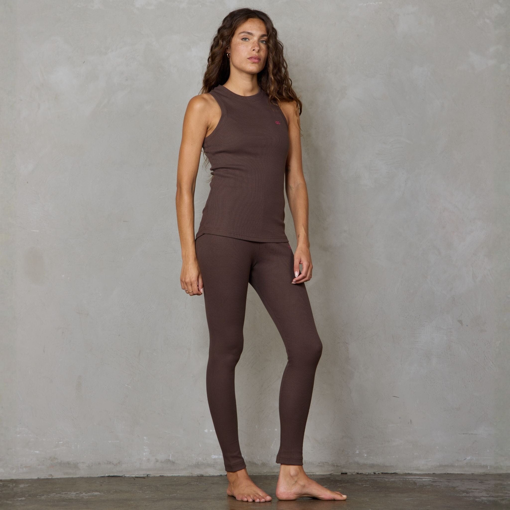 Gaia Organic Cotton Ribbed High Rise Leggings Chocolate Pants Organic Crew