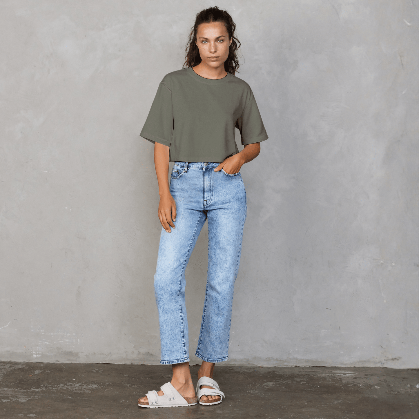 Luna Cropped Tee Khaki Tee Shirt Organic Crew