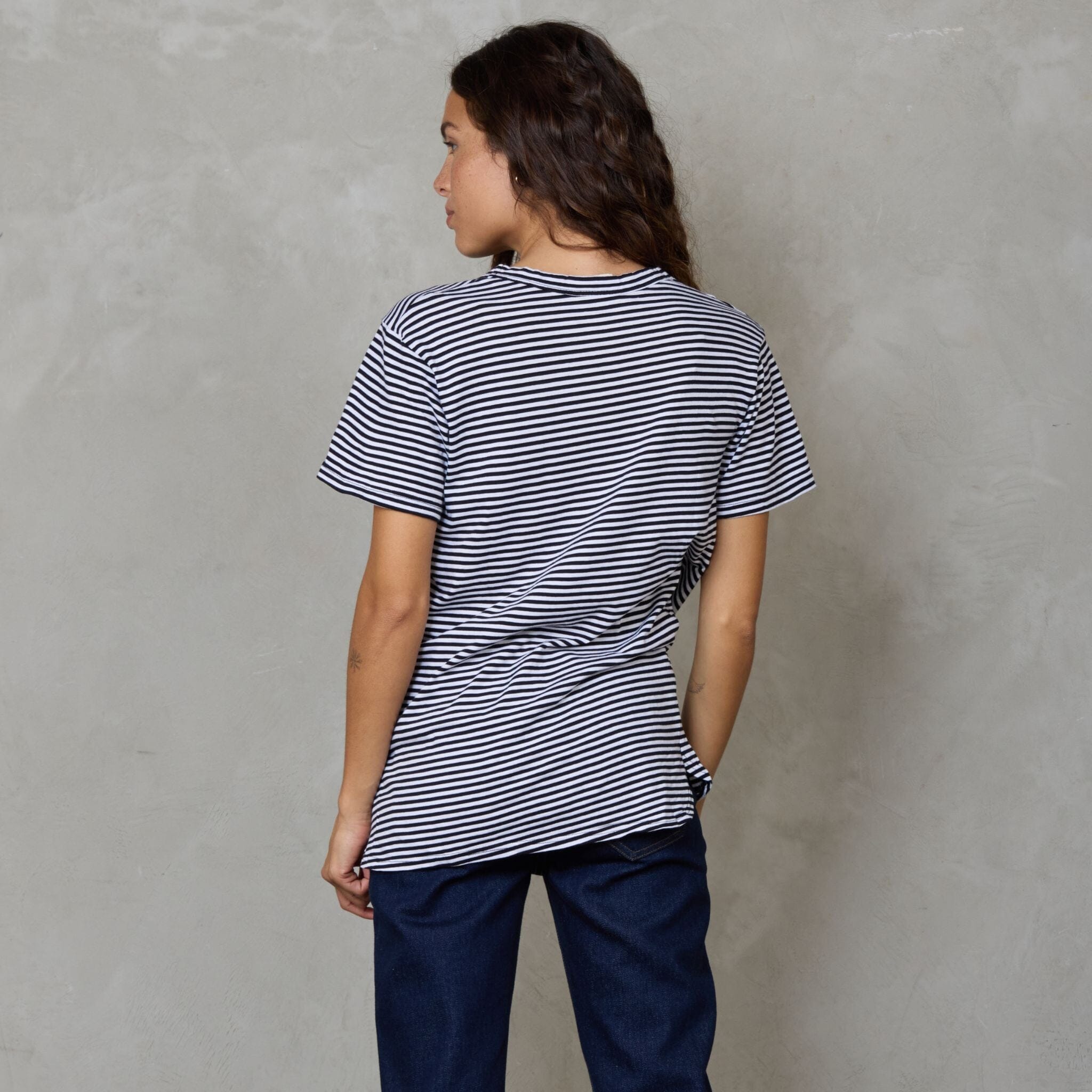 Super Relaxed Organic Cotton Tee Black Fine Stripe Tee Shirt Organic Crew