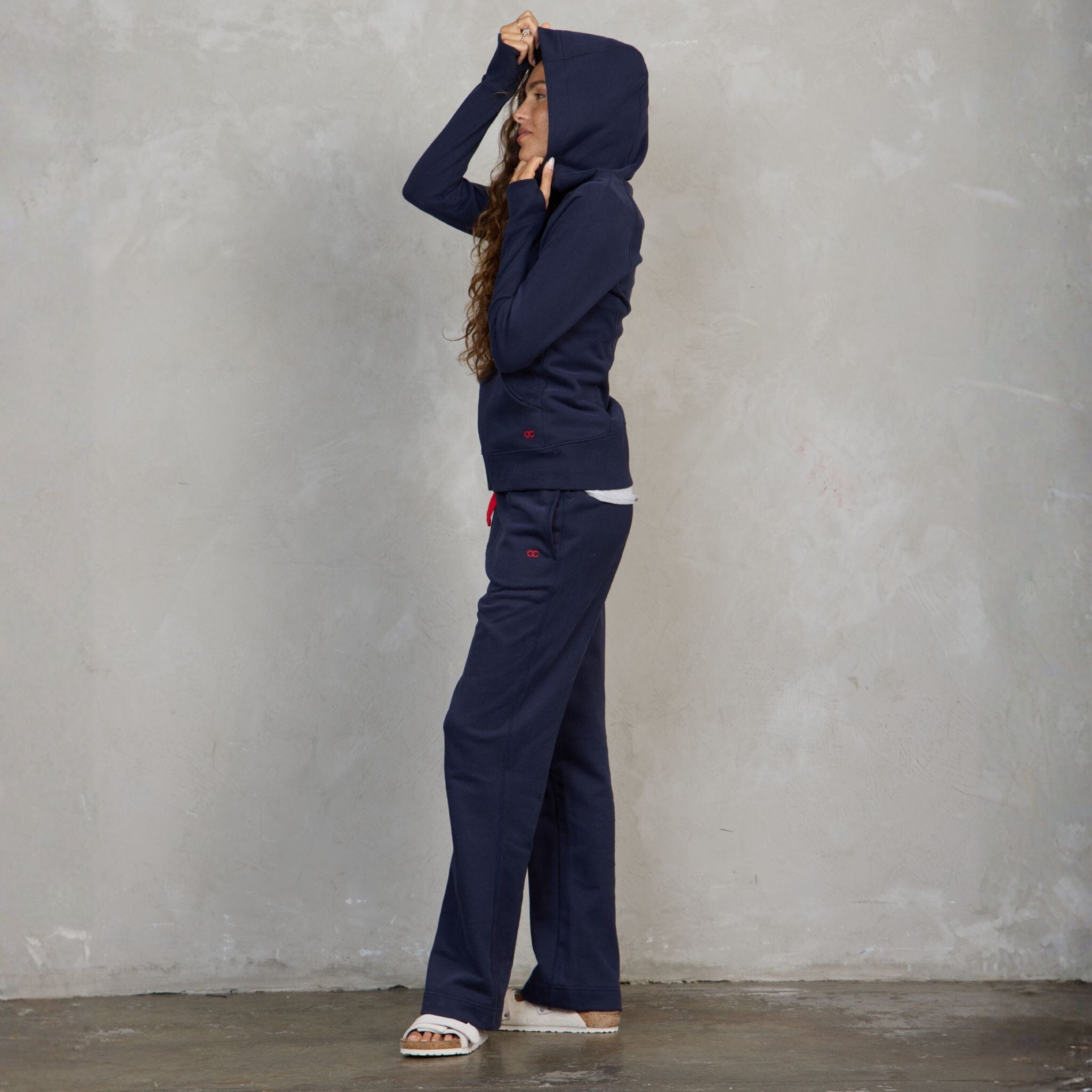 Chloe Zip Through Organic Cotton Lux Touch Hoodie Navy pants Organic Crew