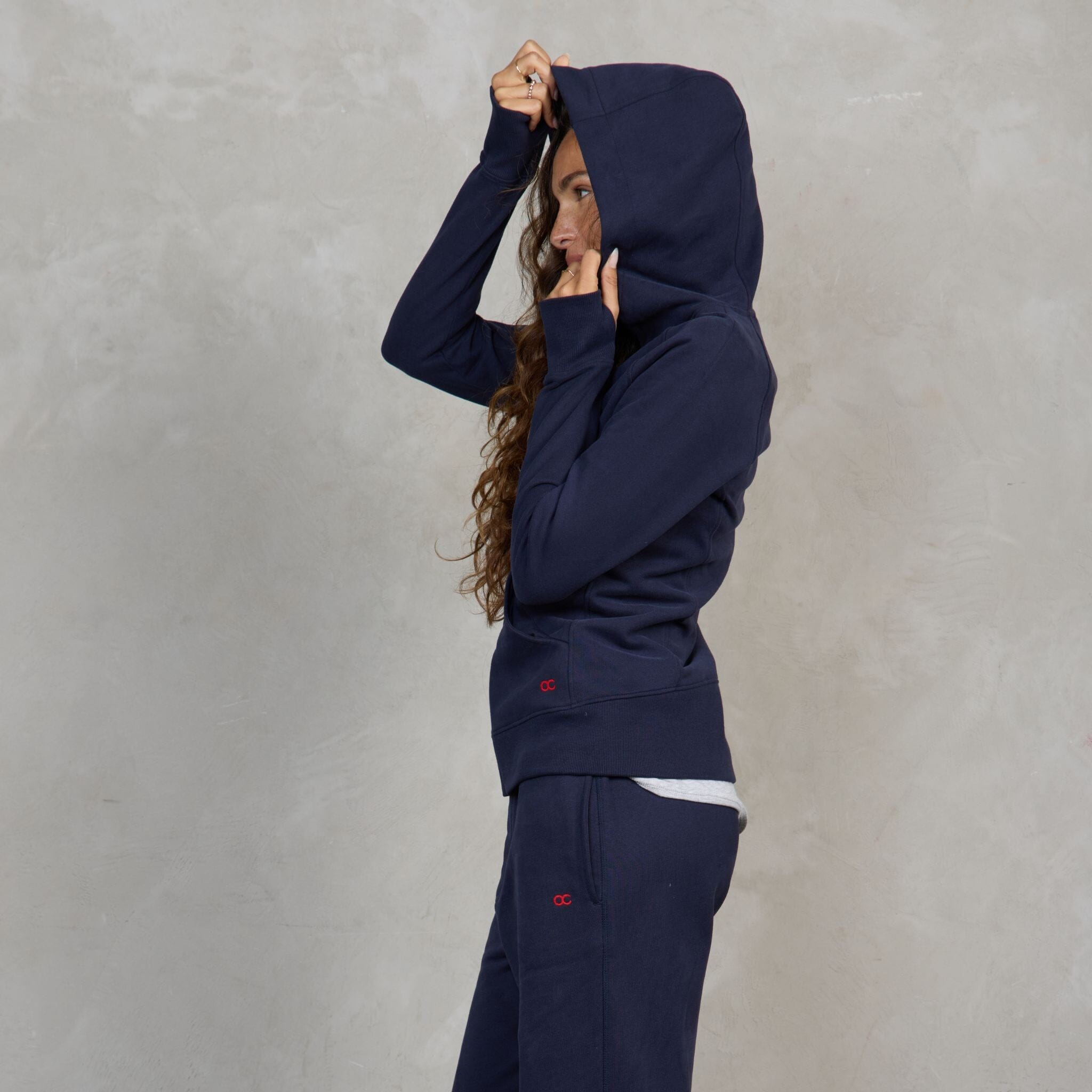 Chloe Zip Through Organic Cotton Lux Touch Hoodie Navy pants Organic Crew