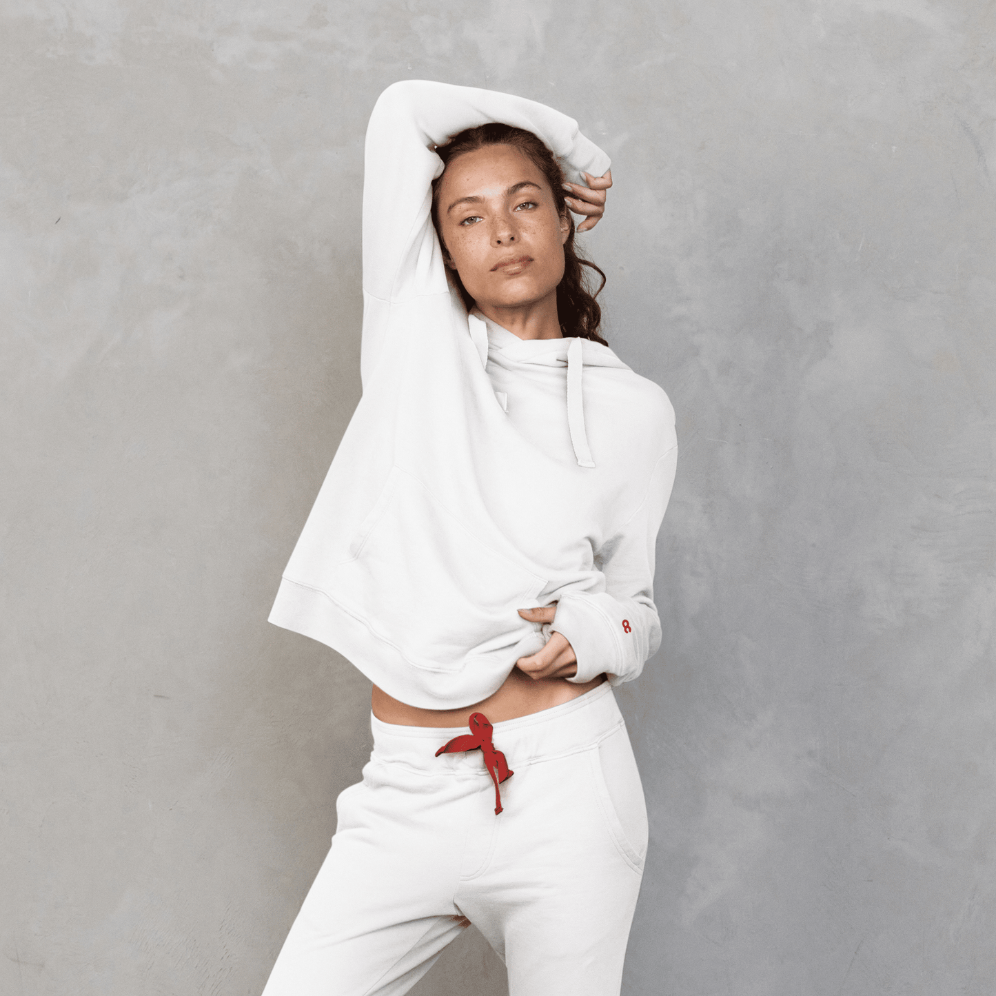 Slouchy Hoodie White with White Drawstring Sweater Organic Crew