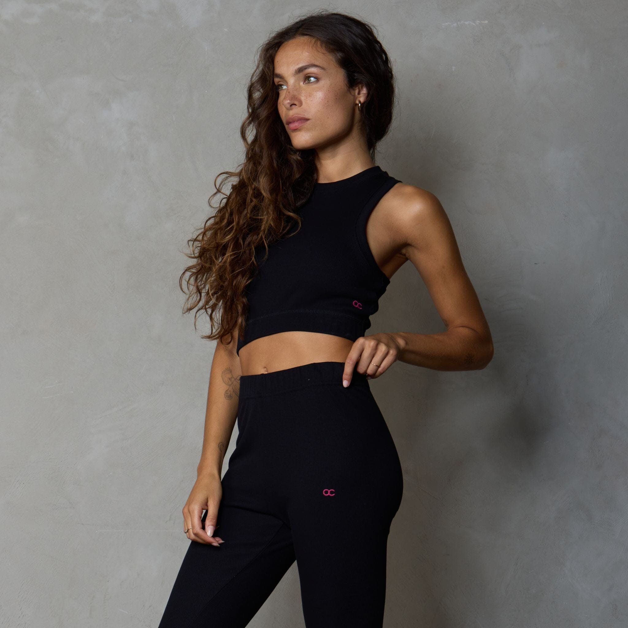 Gaia Organic Cotton Ribbed Racerback Yoga Crop Top Bra Support Black Tank Organic Crew