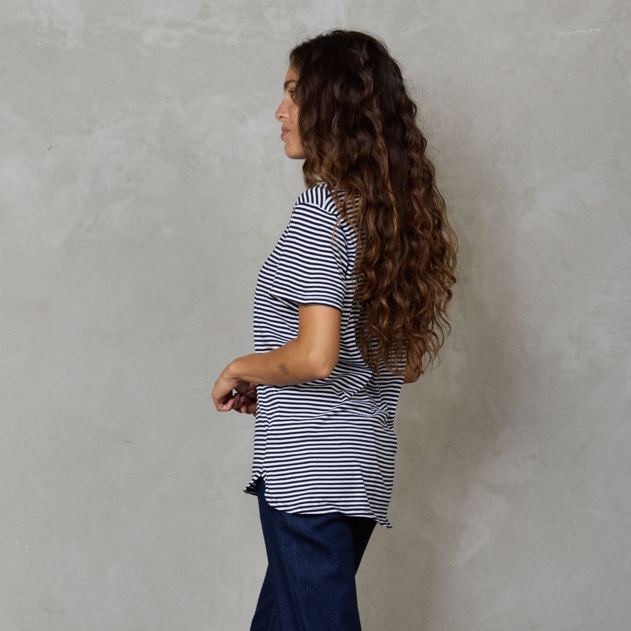 Super Relaxed Organic Cotton Tee Black Fine Stripe Tee Shirt Organic Crew