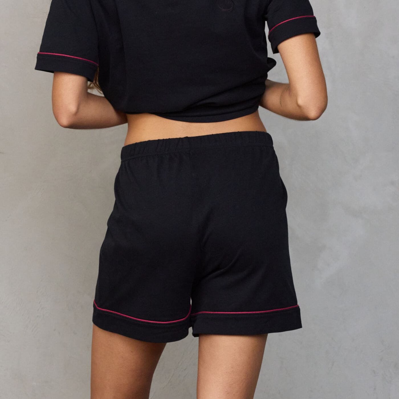 Portsea Short Sleeved PJ Set Black pj's Organic Crew
