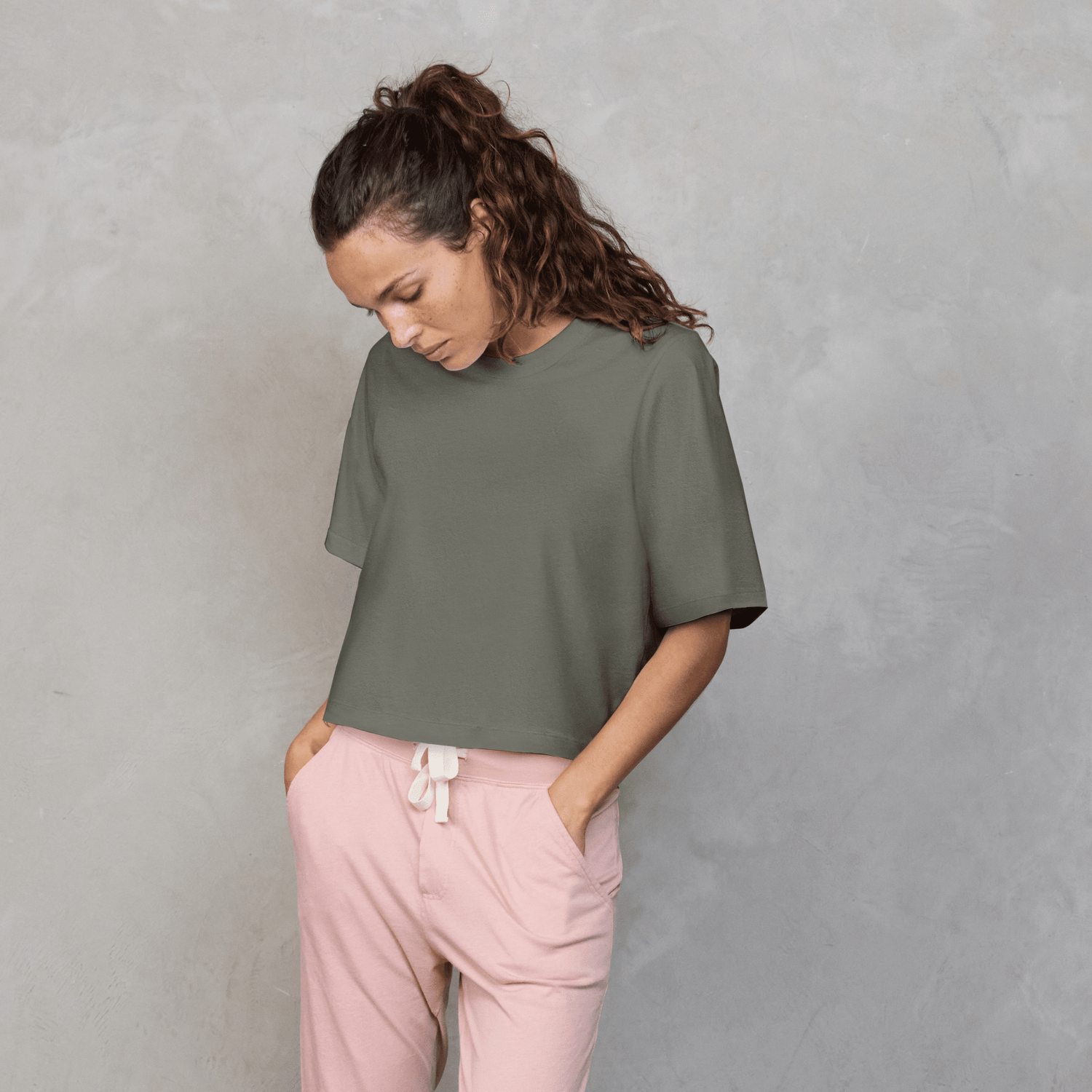 Luna Cropped Tee Khaki Tee Shirt Organic Crew