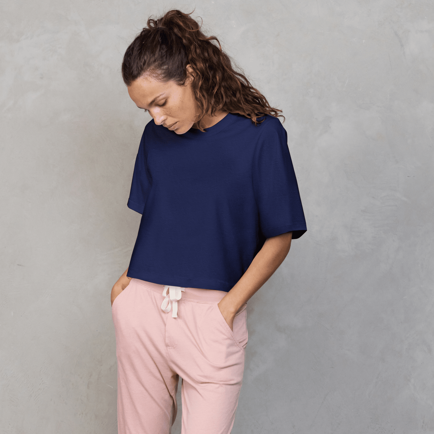 Luna Cropped Tee Navy Tee Shirt Organic Crew