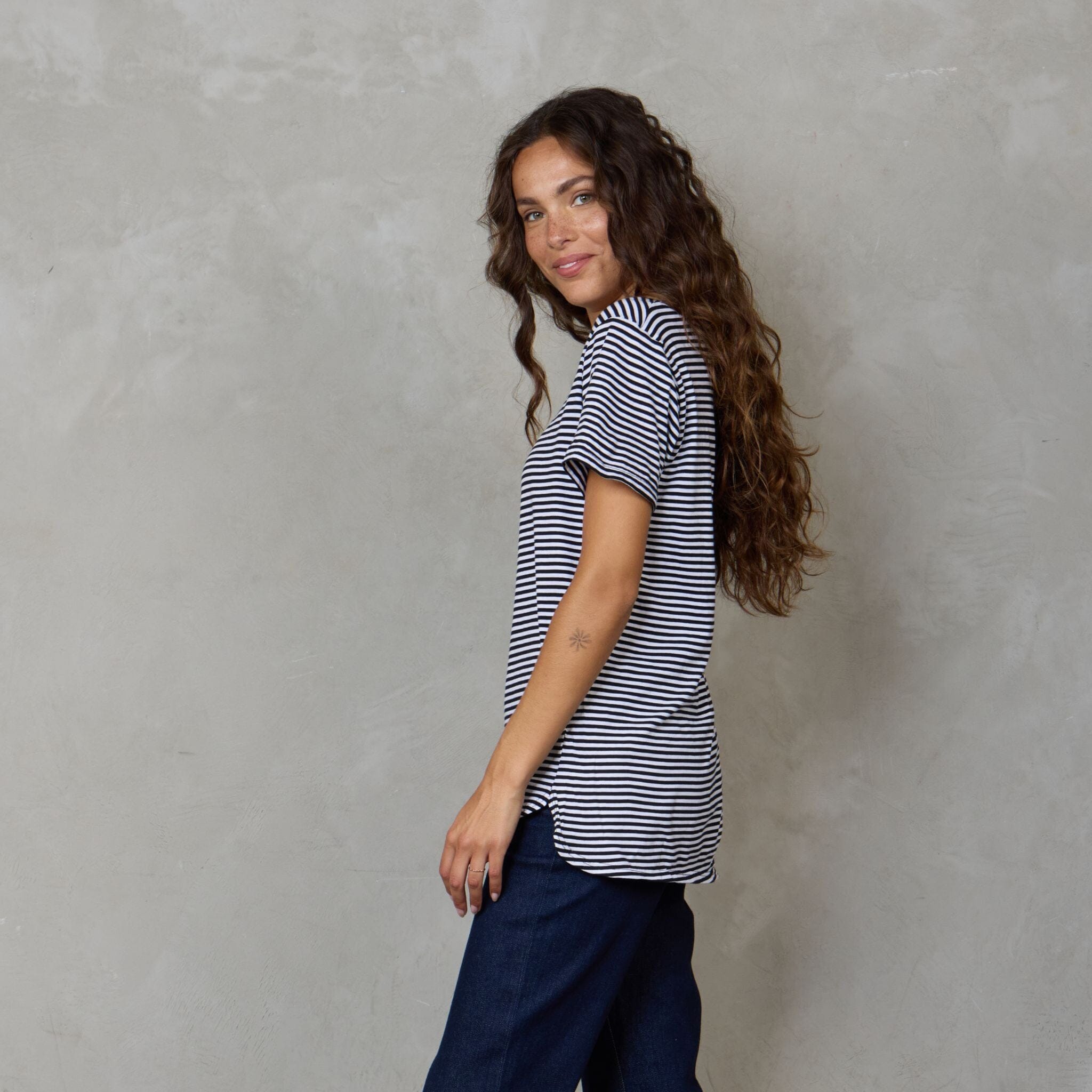 Super Relaxed Organic Cotton Tee Black Fine Stripe Tee Shirt Organic Crew