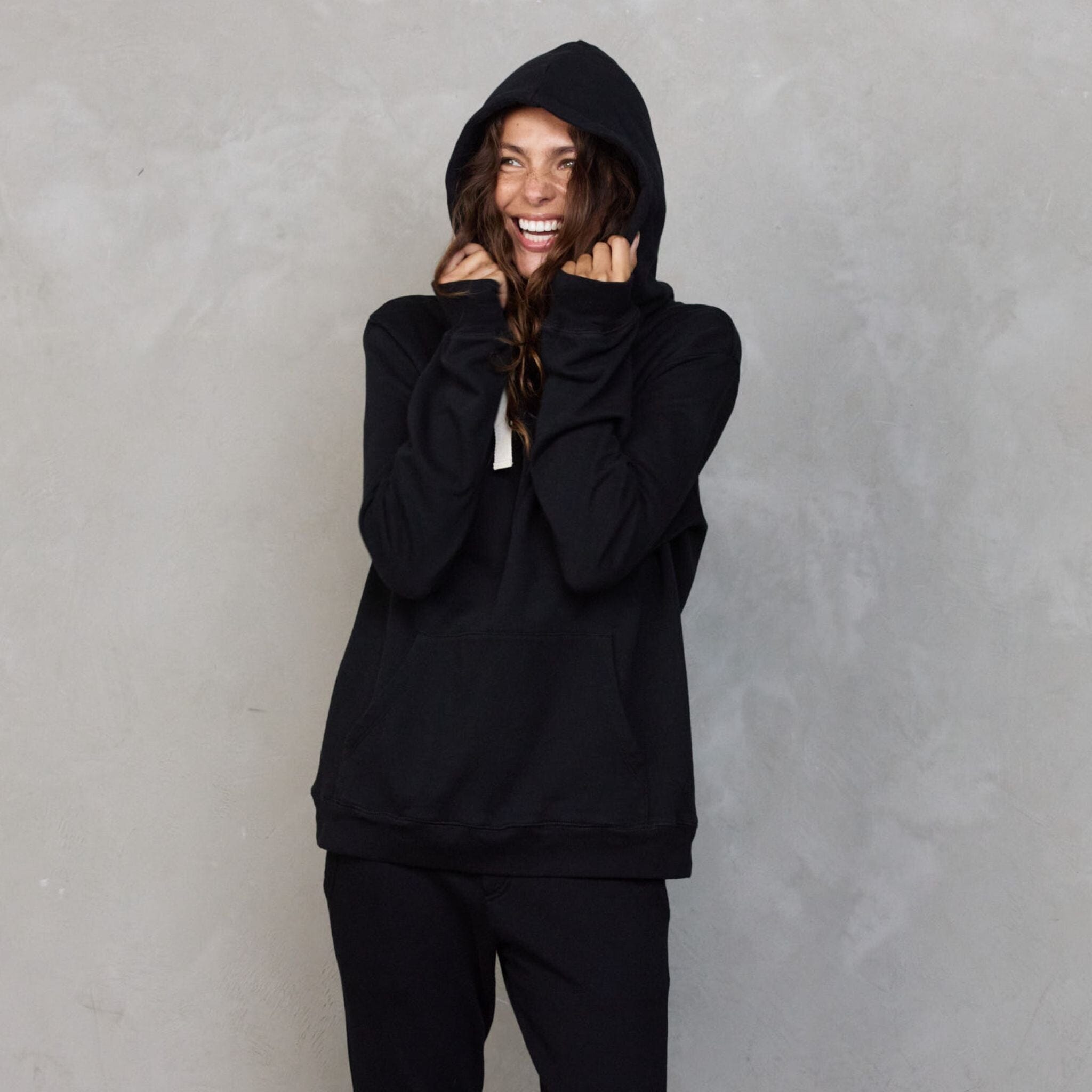 Hoodie Black Sweater Organic Crew