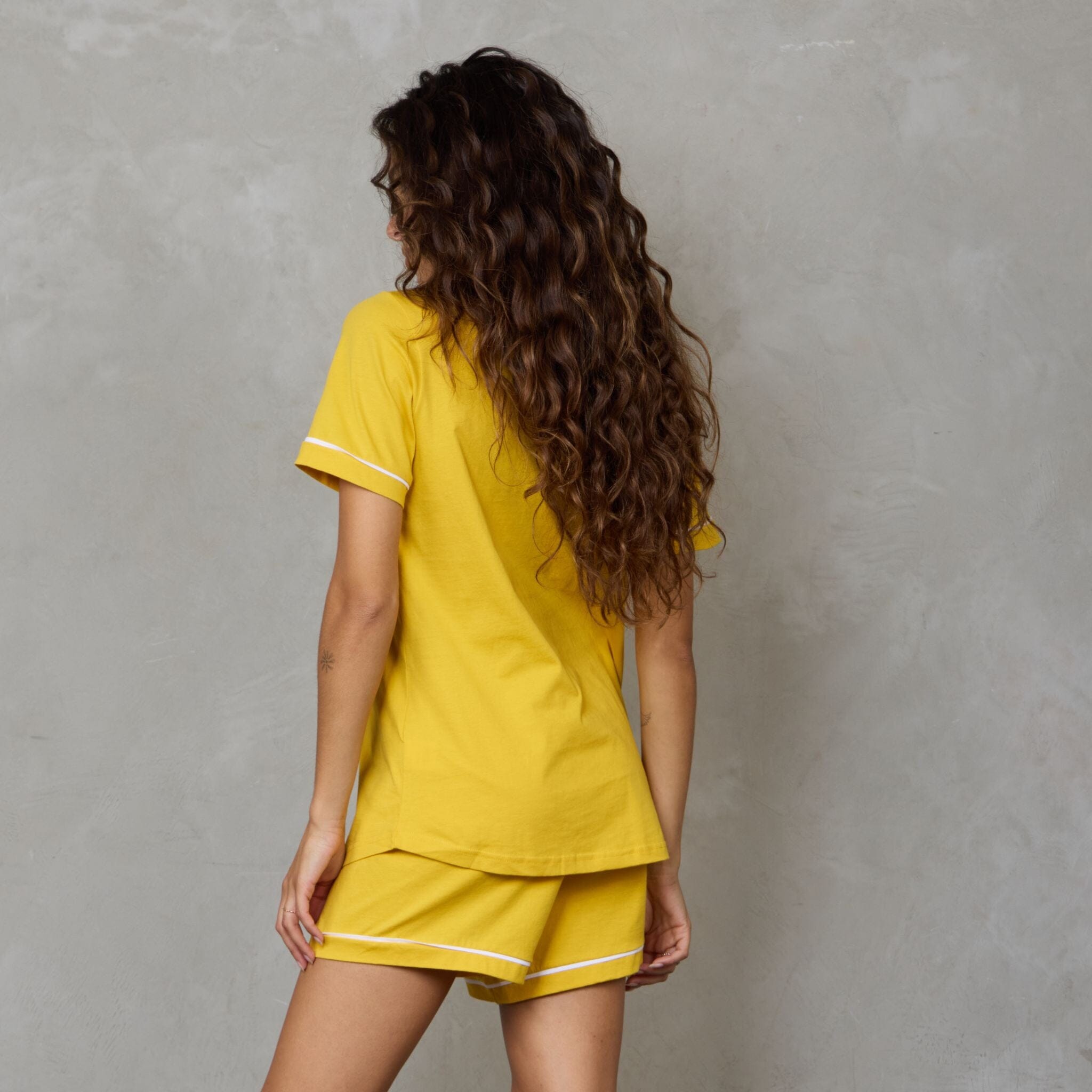 Portsea Short Sleeve Organic Cotton PJ Set Saffron pj's Organic Crew