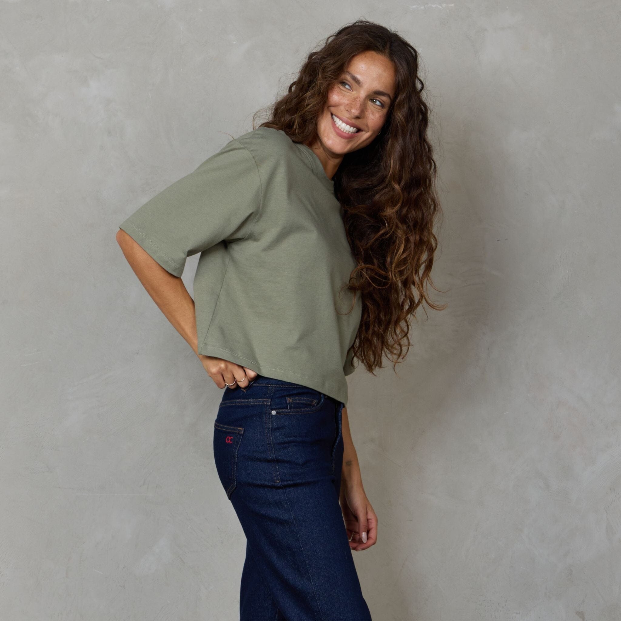 Luna Organic Cotton Cropped Tee Khaki Tee Shirt Organic Crew