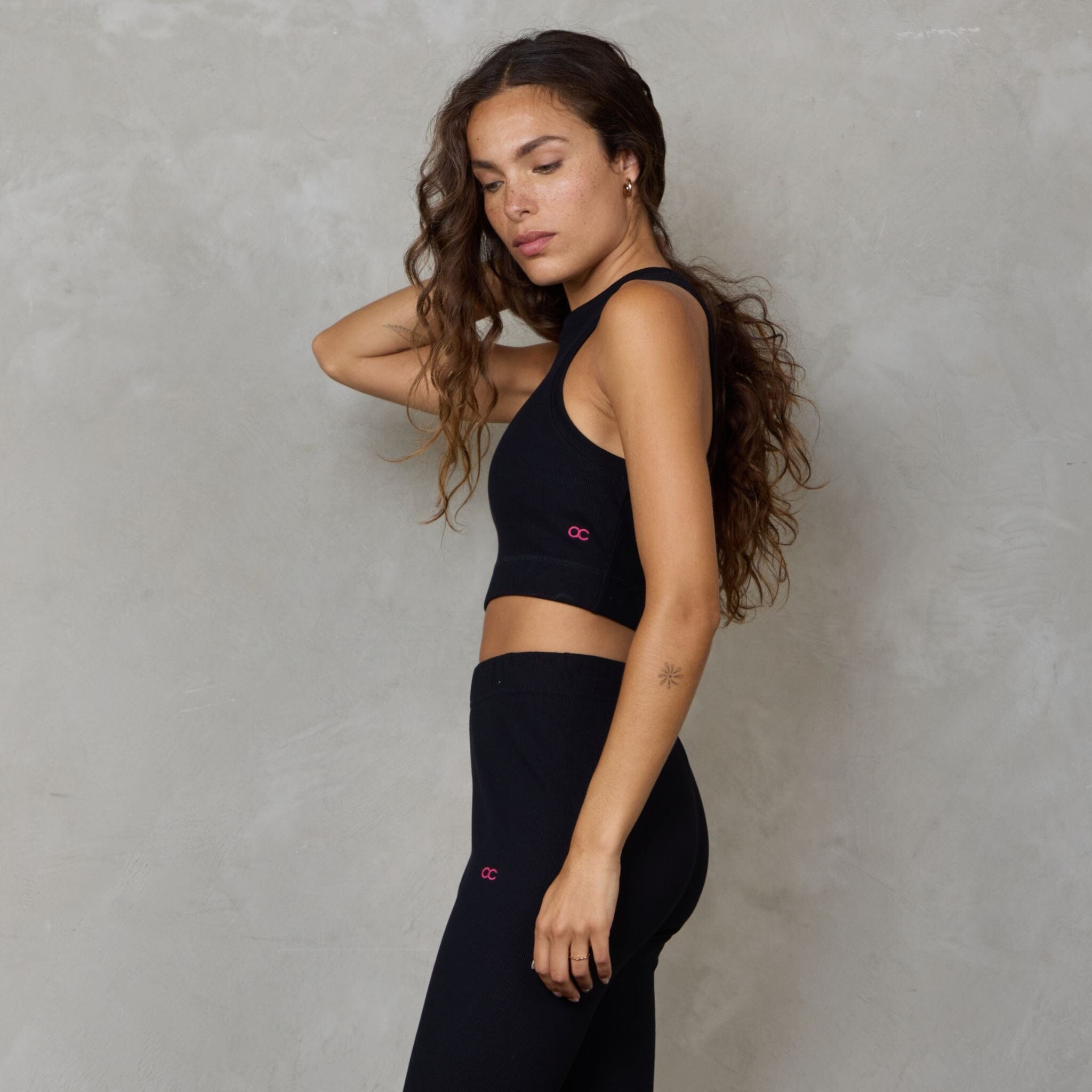 Gaia Organic Cotton Ribbed Racerback Yoga Crop Top Bra Support Black Tank Organic Crew