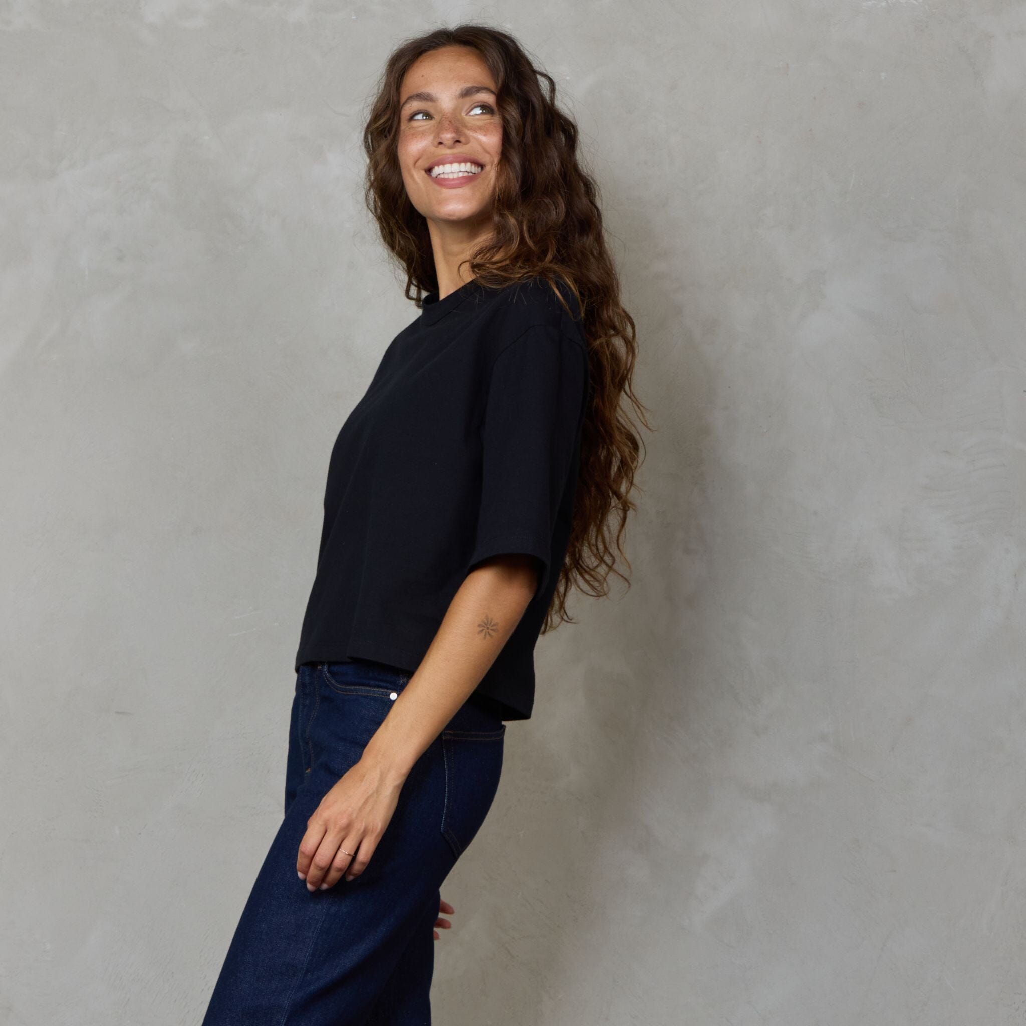 Luna Organic Cotton Cropped Tee Black Tee Shirt Organic Crew