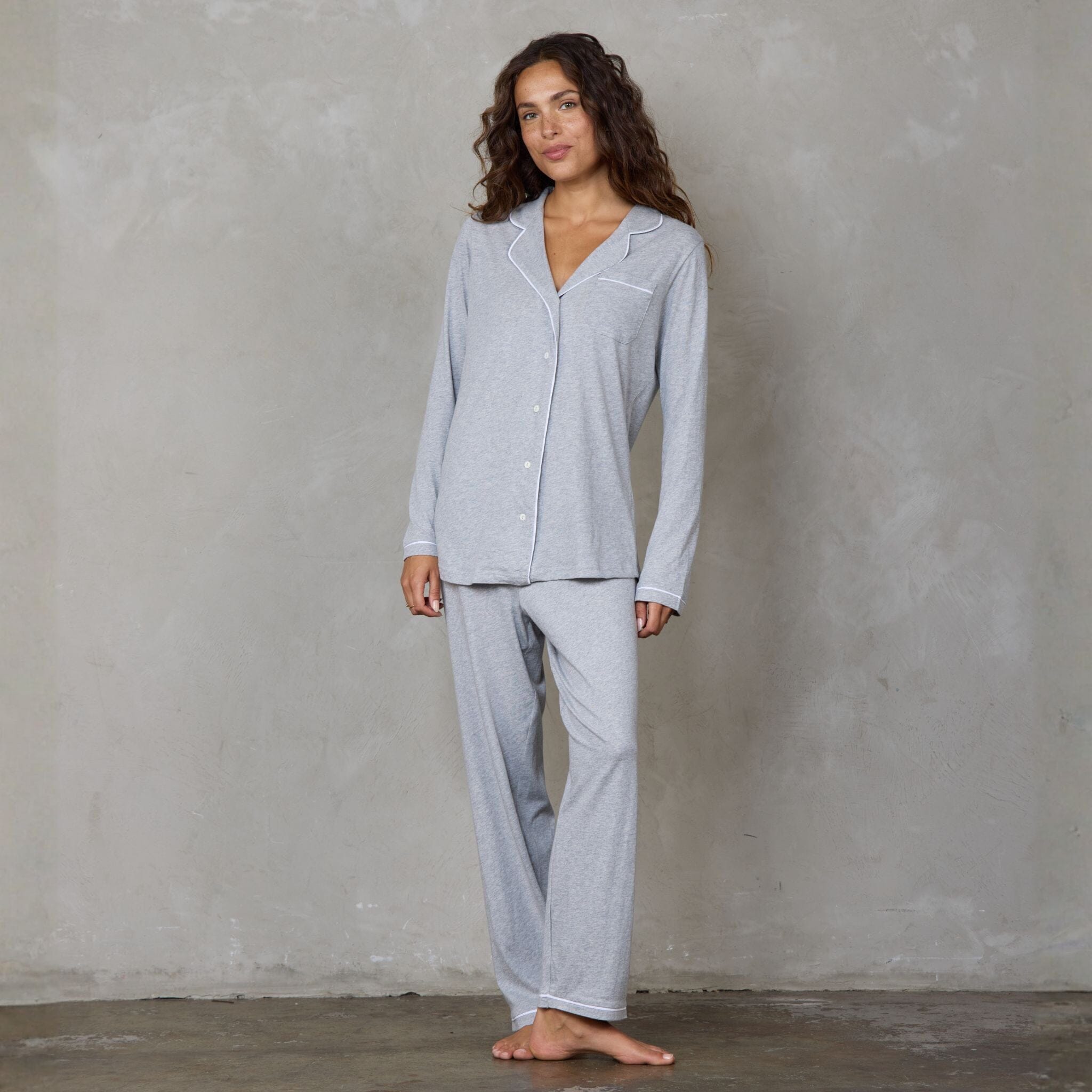 Portsea Long Sleeve Organic Cotton PJ Set Grey Marle pj's Organic Crew