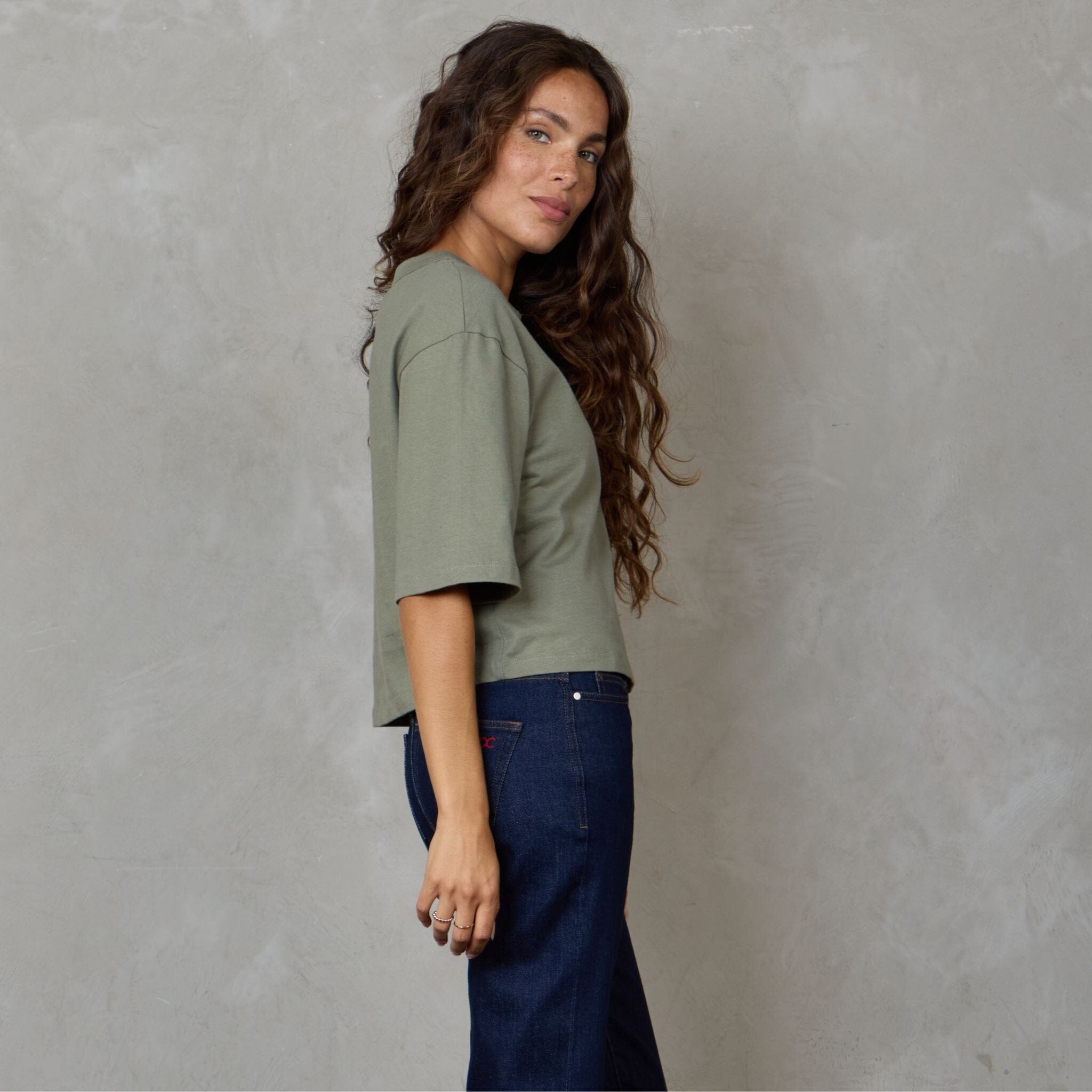 Luna Organic Cotton Cropped Tee Khaki Tee Shirt Organic Crew