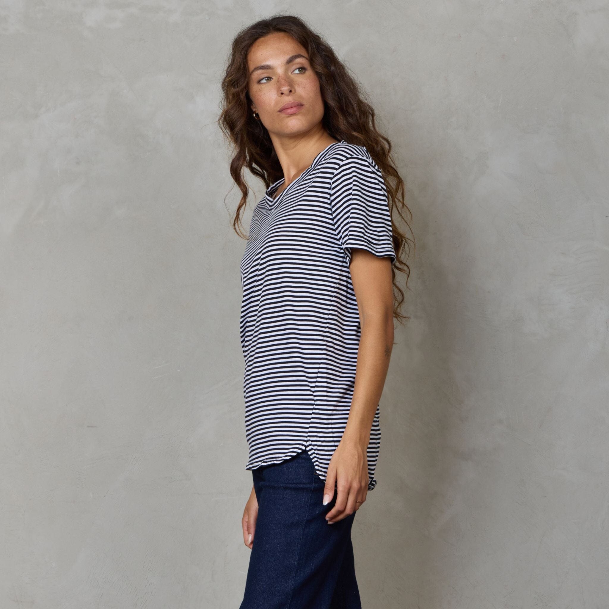 Super Relaxed Organic Cotton Tee Black Fine Stripe Tee Shirt Organic Crew