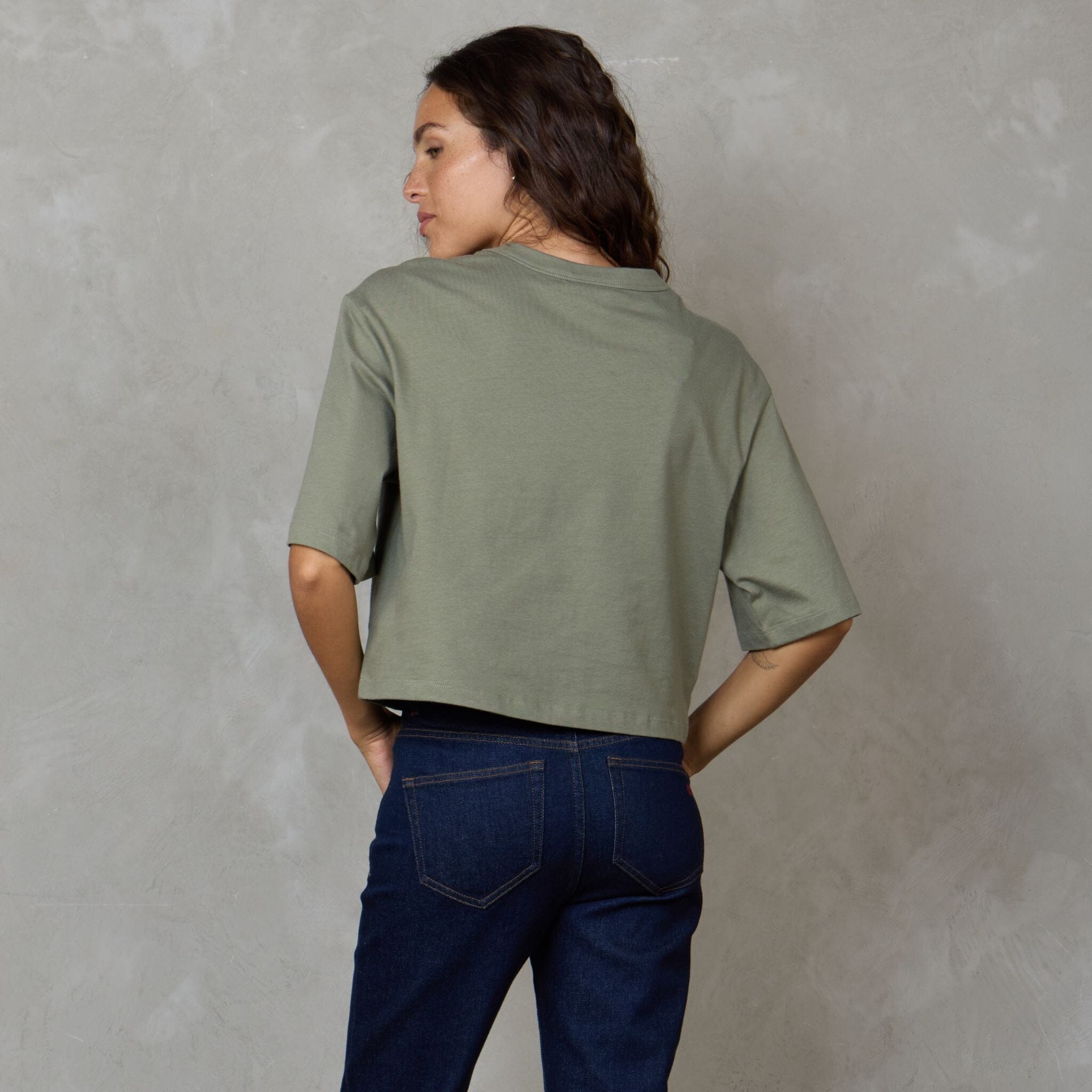 Luna Organic Cotton Cropped Tee Khaki Tee Shirt Organic Crew