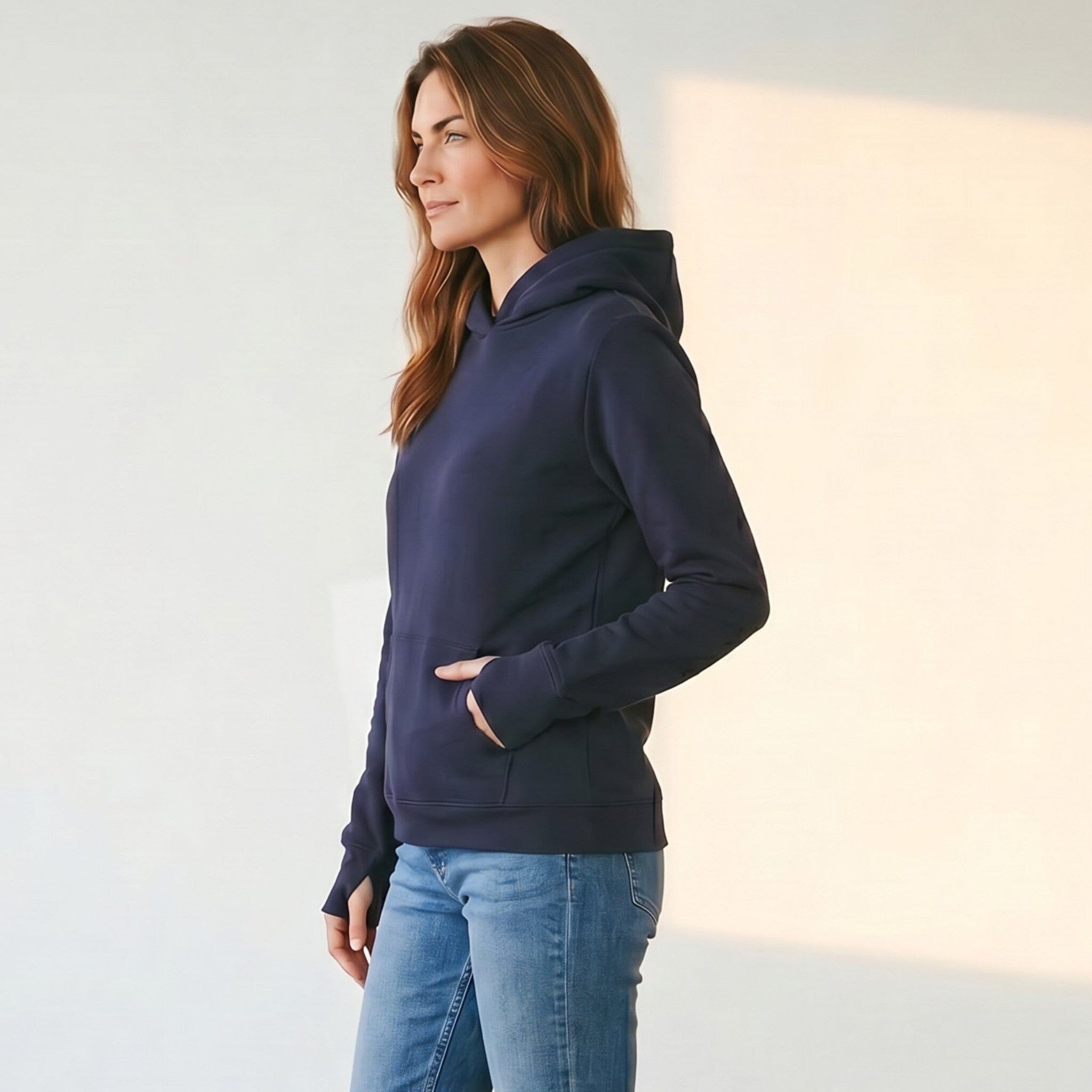 Fleece Slouchy Organic Cotton Hoodie Navy Sweater Organic Crew