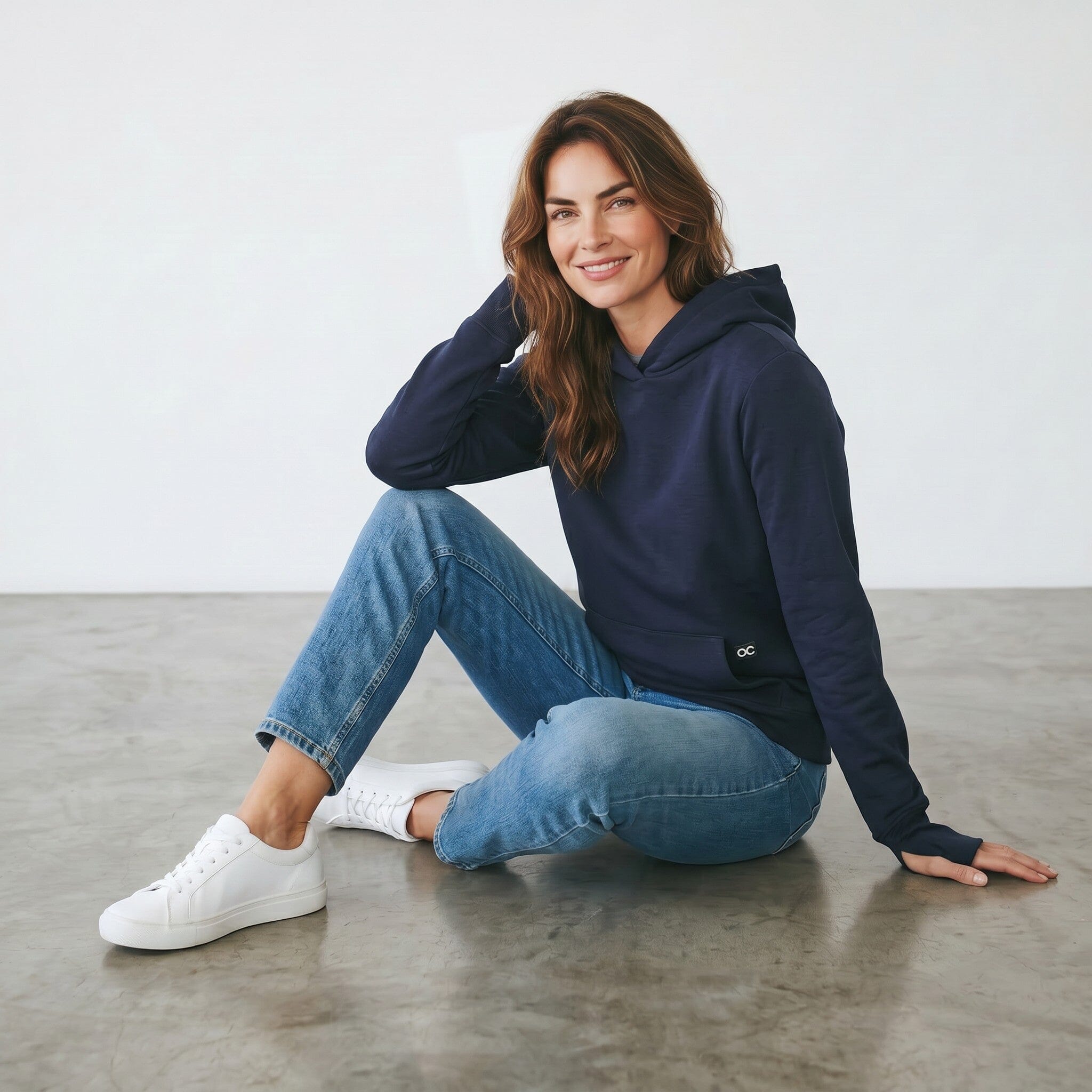 Fleece Slouchy Organic Cotton Hoodie Navy Sweater Organic Crew