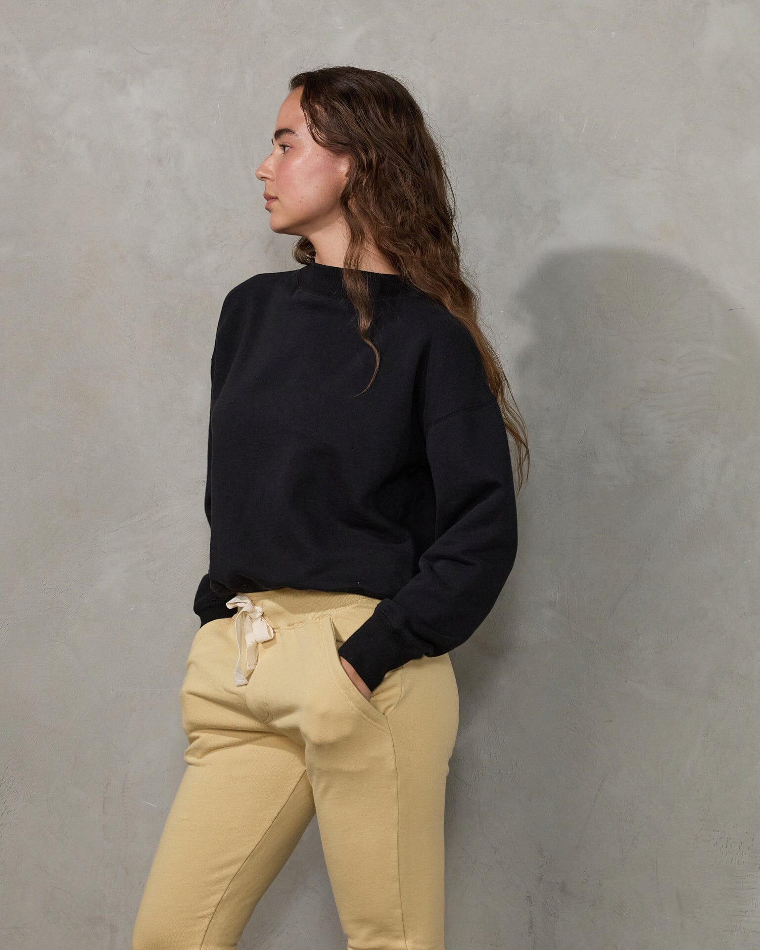 Easy Sweat Brushed Fleece Black Sweater Organic Crew 