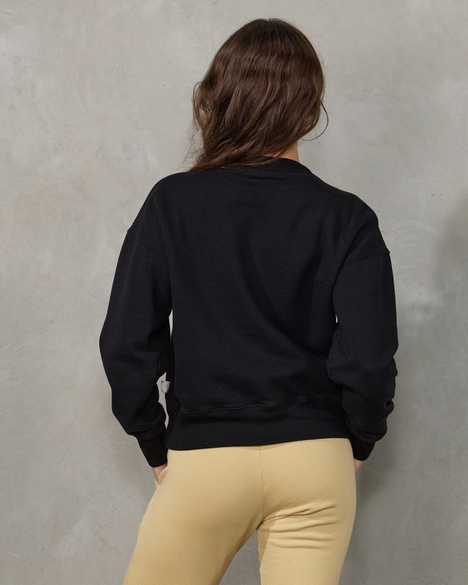 Easy Sweat Brushed Fleece Black Sweater Organic Crew 