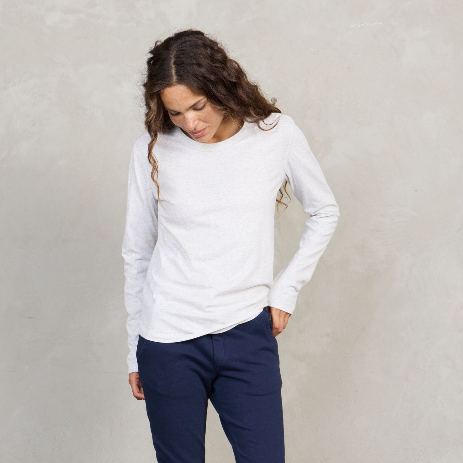 Lily Organic Cotton Long Sleeve Tee Grey Marle l/s tee Organic Crew 