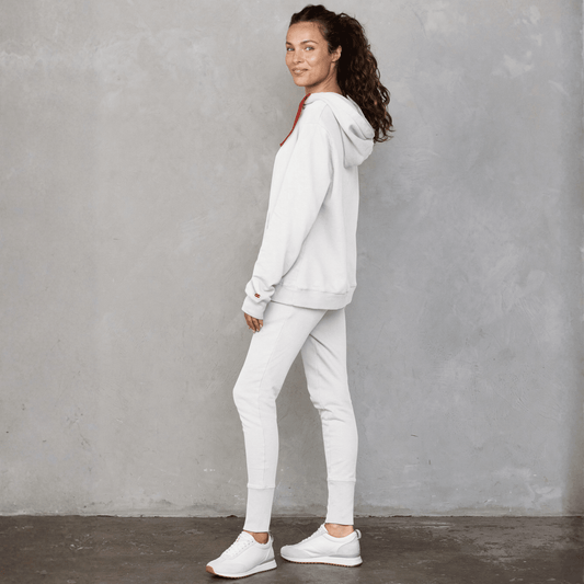 Slouchy Hoodie White with Red Drawstring Sweater Organic Crew