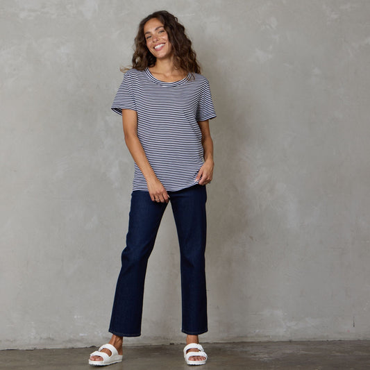 Super Relaxed Organic Cotton Tee Black Fine Stripe Tee Shirt Organic Crew