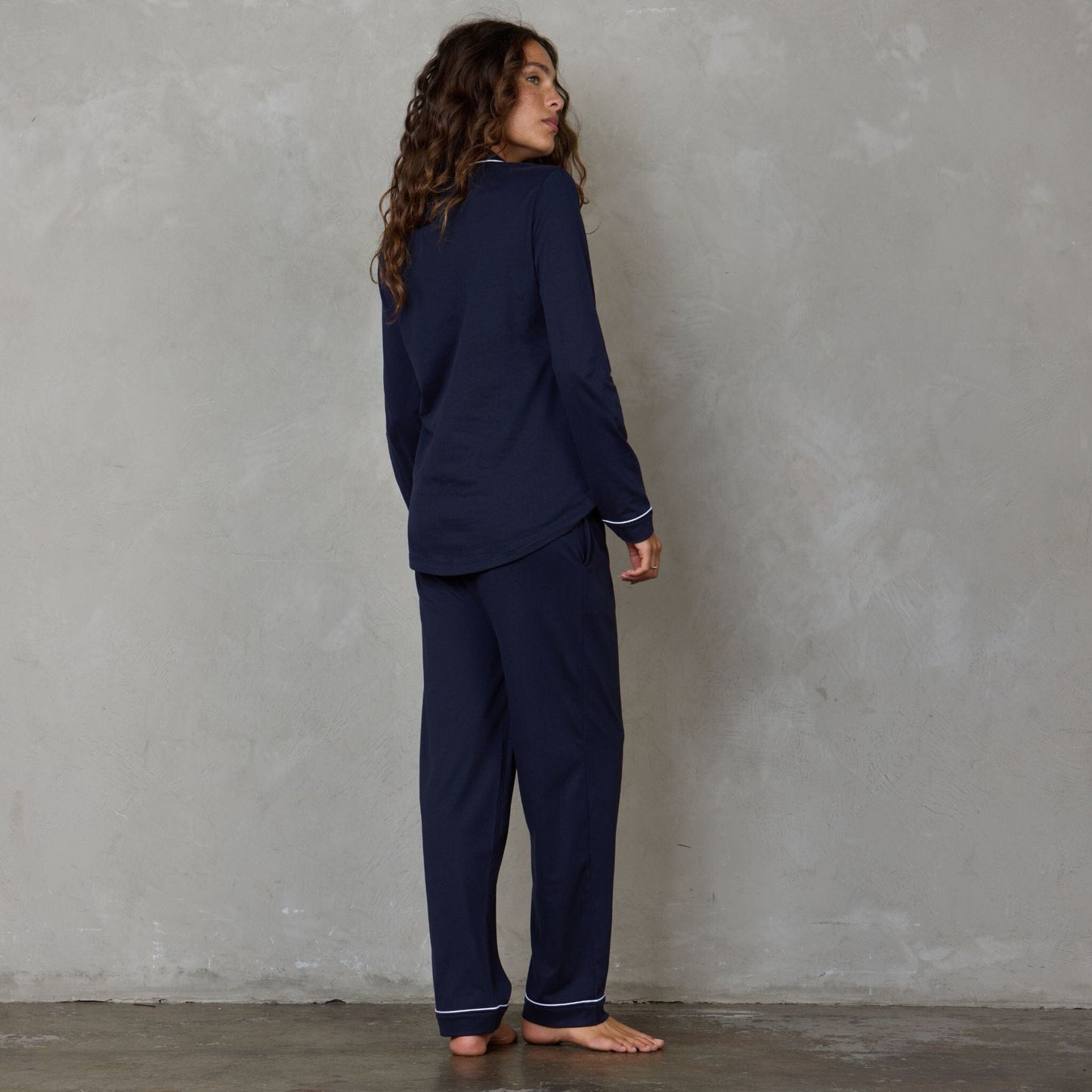Portsea Long Sleeve Organic Cotton PJ Set Navy pj's Organic Crew 