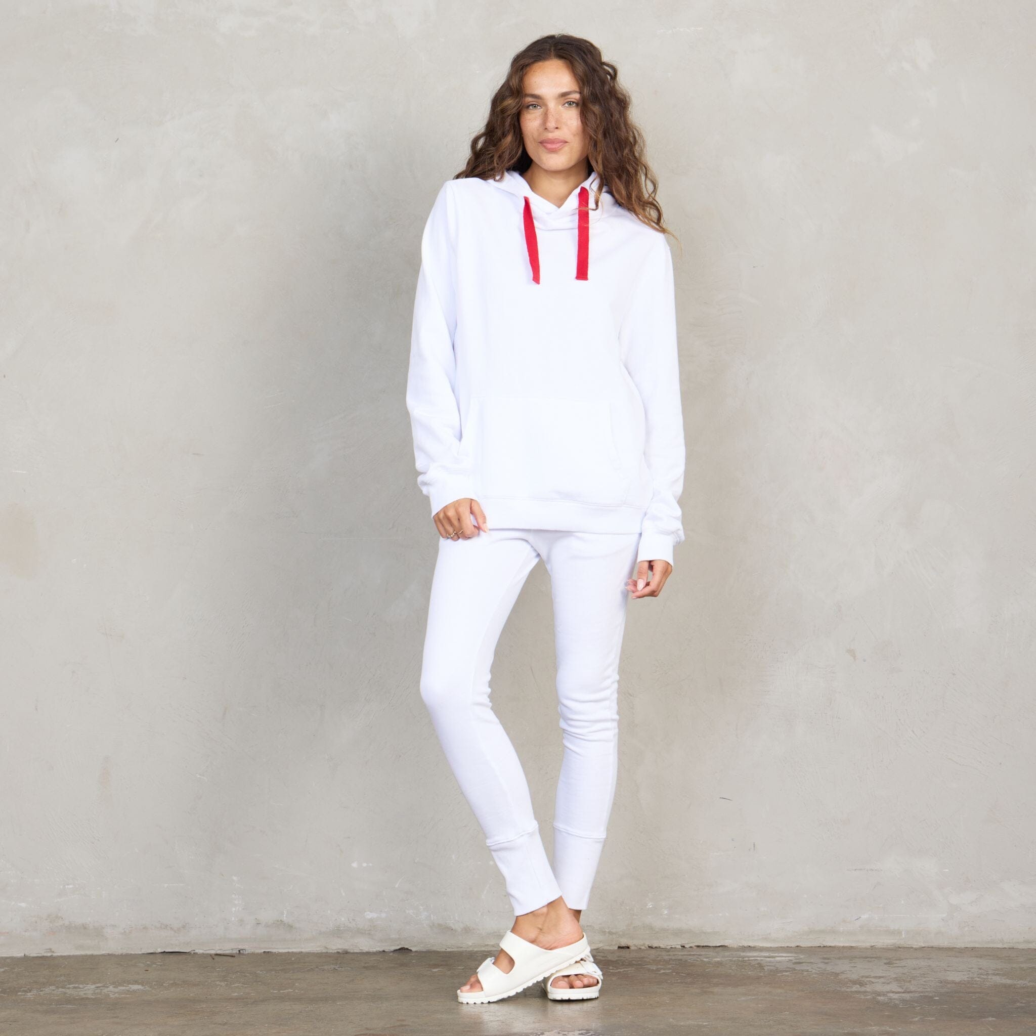 Slouchy Organic Cotton Hoodie White With Red Drawstring Sweater Organic Crew 