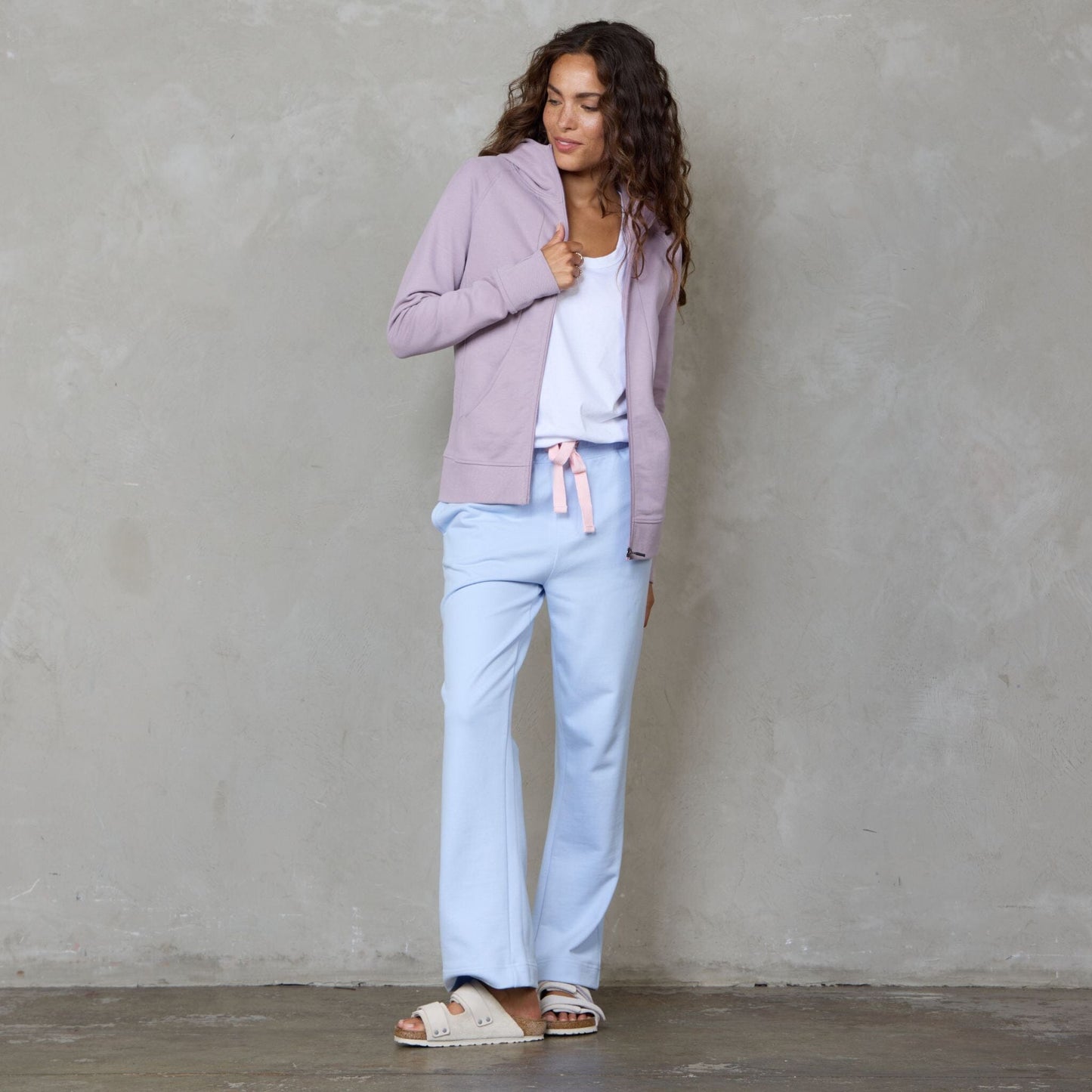 Chloe Organic Cotton Lux Touch Straight Leg Pant Baby Blue pants Organic Crew 