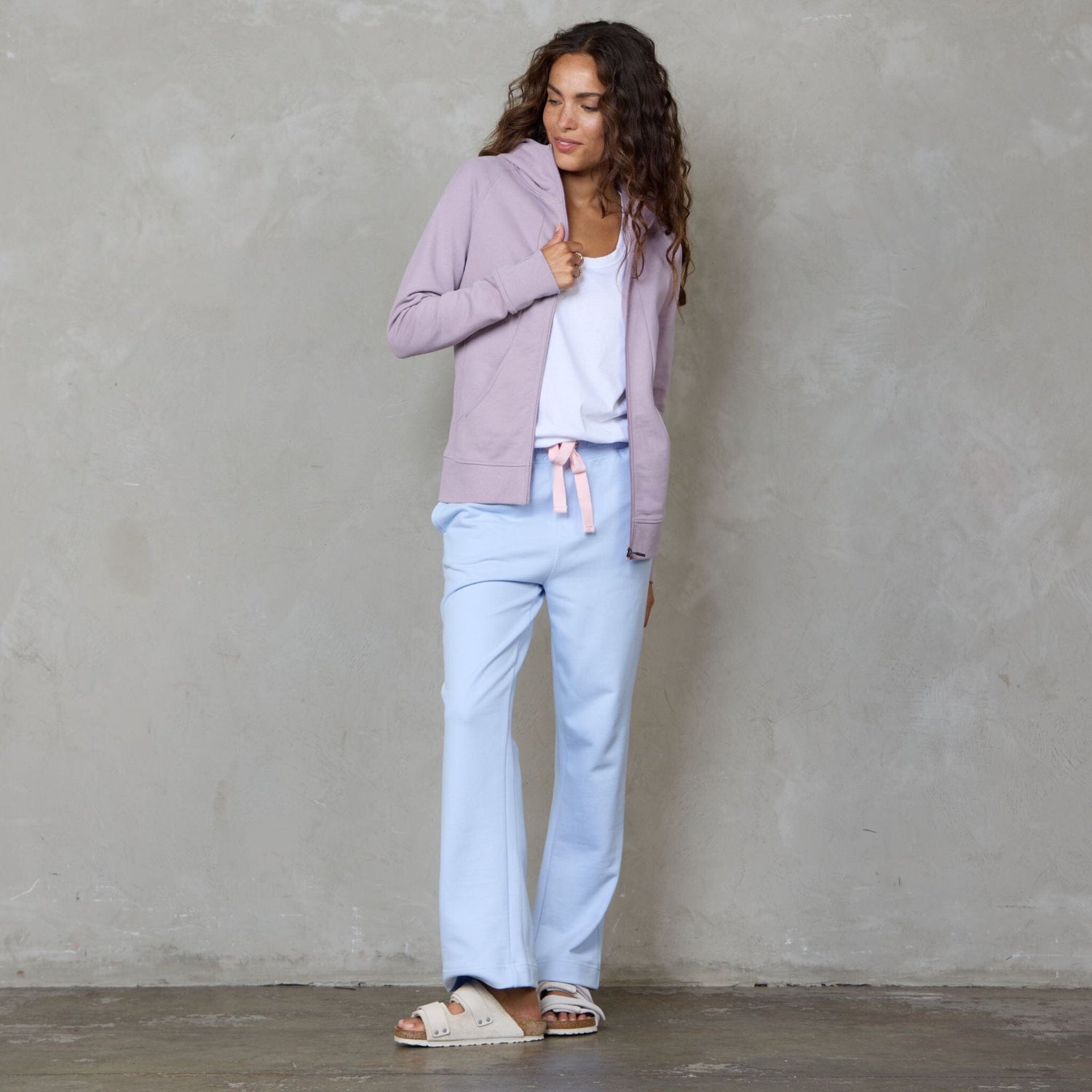 Chloe Organic Cotton Lux Touch Straight Leg Pant Baby Blue pants Organic Crew 