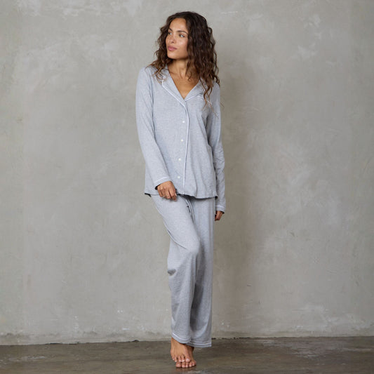 Portsea Long Sleeve Organic Cotton PJ Set Grey Marle pj's Organic Crew 