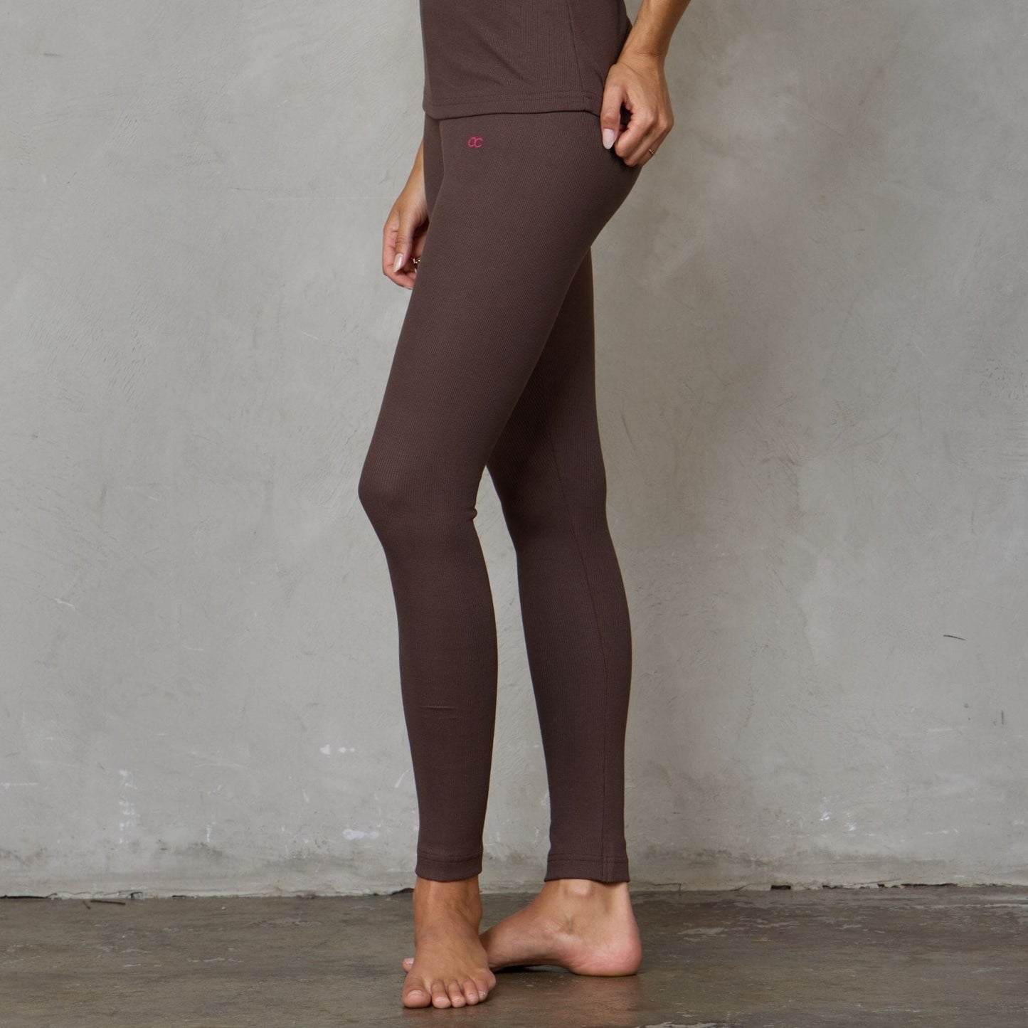 Gaia Organic Cotton Ribbed High Rise Leggings Chocolate Pants Organic Crew 