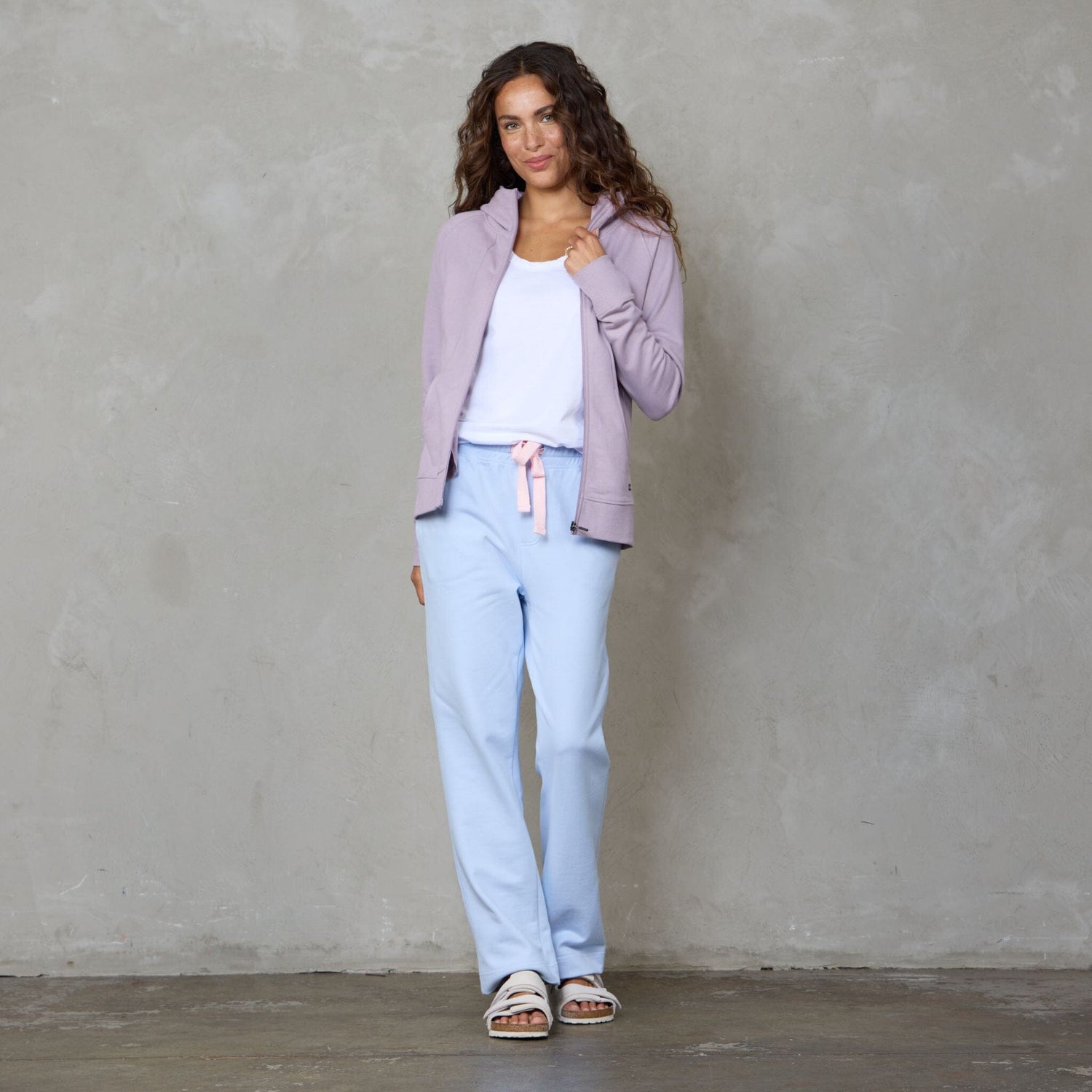 Chloe Organic Cotton Lux Touch Straight Leg Pant Baby Blue pants Organic Crew 