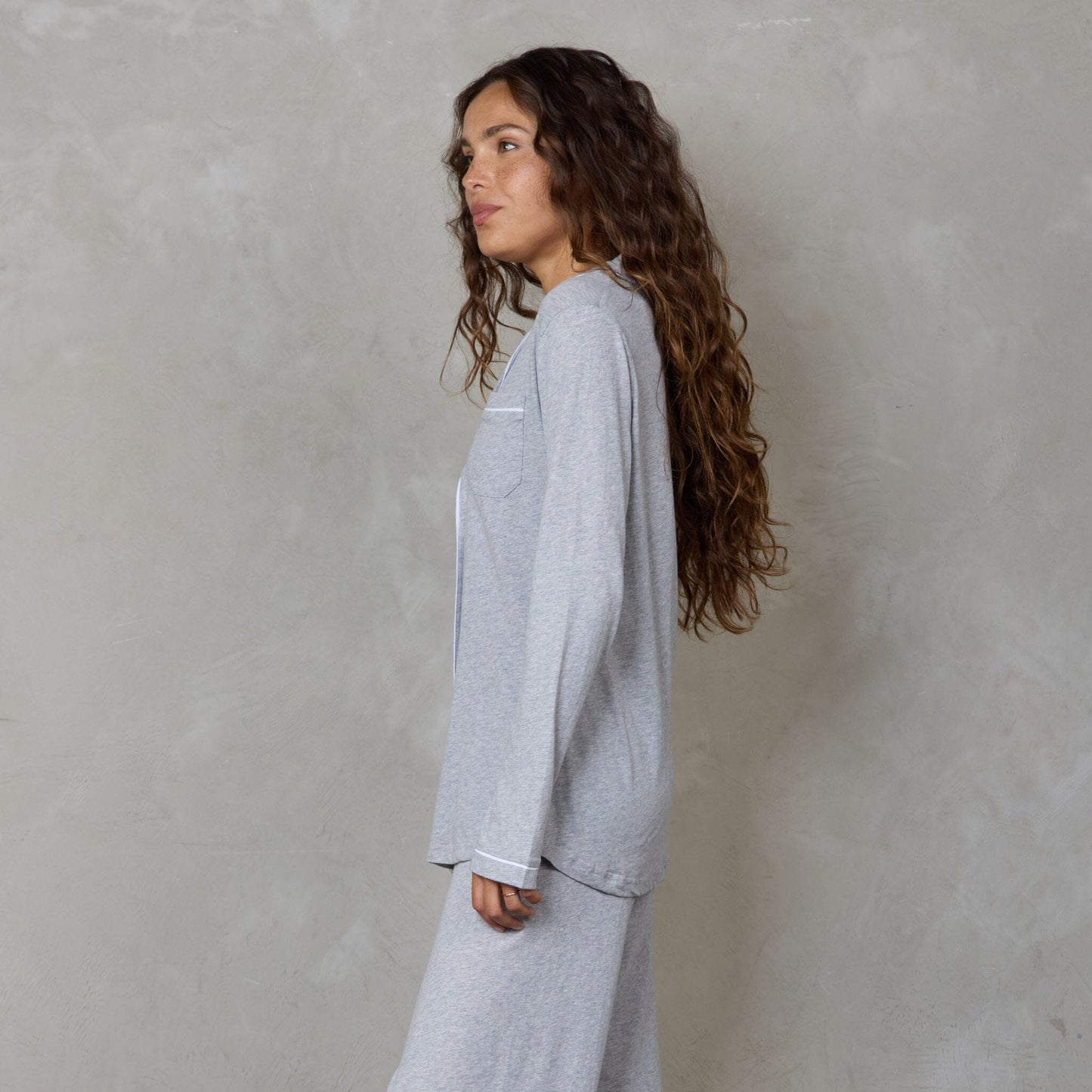 Portsea Long Sleeve Organic Cotton PJ Set Grey Marle pj's Organic Crew 