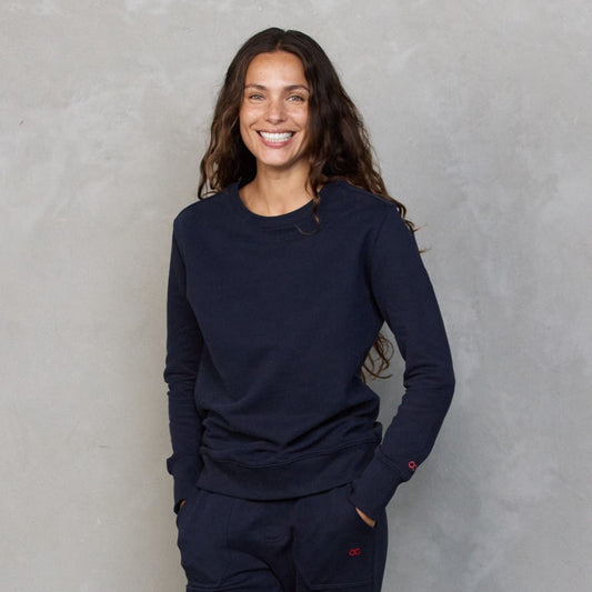 Chloe Lux Touch Sweater Navy pants Organic Crew 