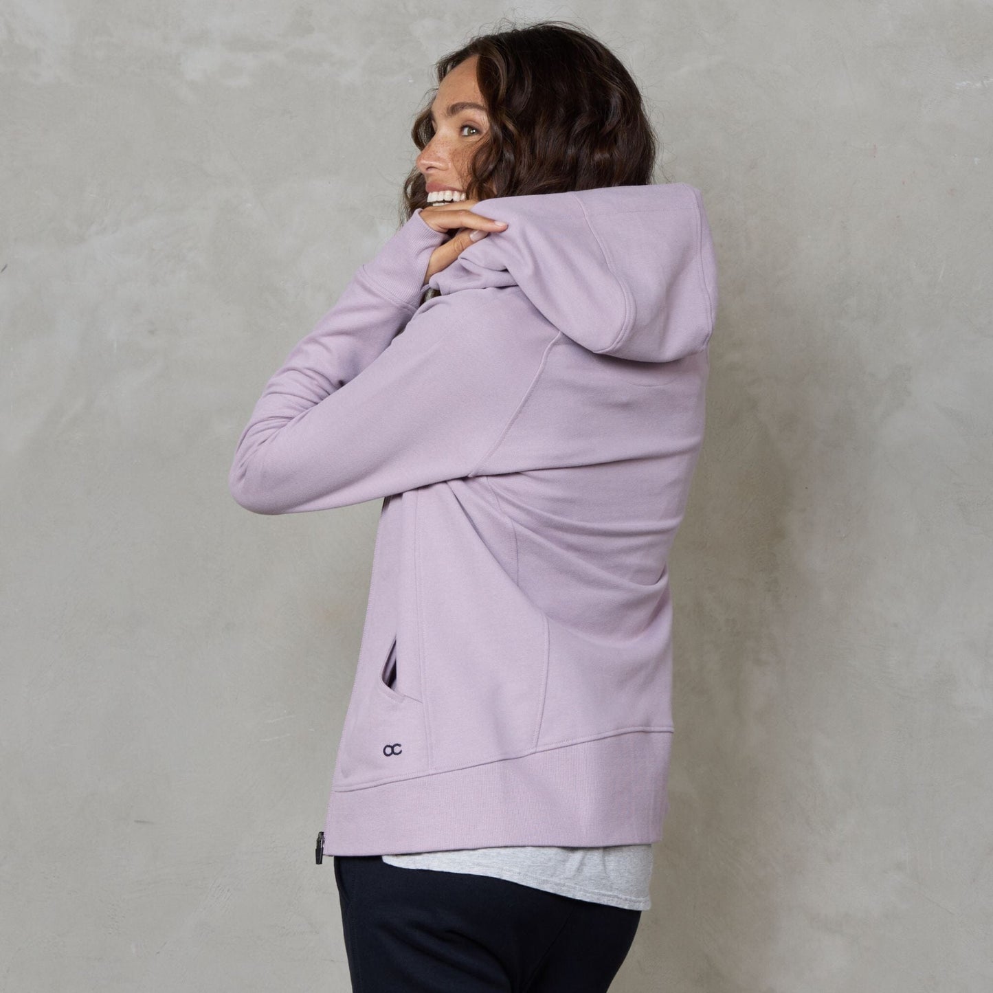 Chloe Zip Through Organic Cotton Lux Touch Hoodie Navy pants Organic Crew 