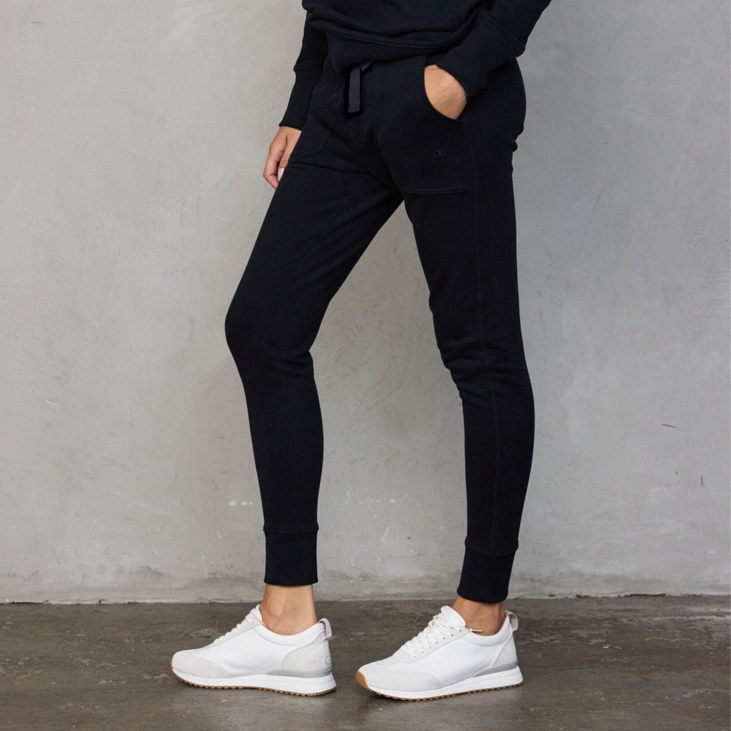 Chloe Organic Cotton Lux Touch Jogger Black with Black Drawstring pants Organic Crew 