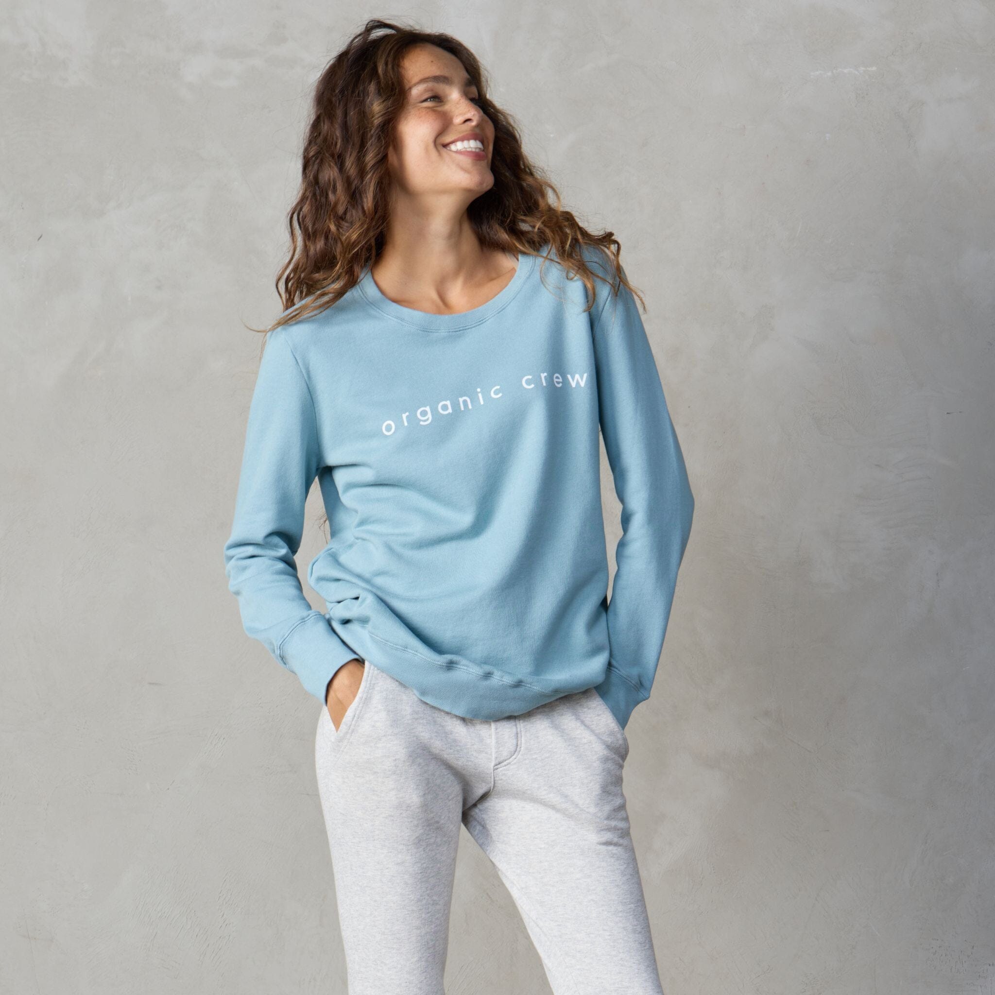 Boyfriend Organic Cotton Logo Sweater Steel Blue Sweater Organic Crew 