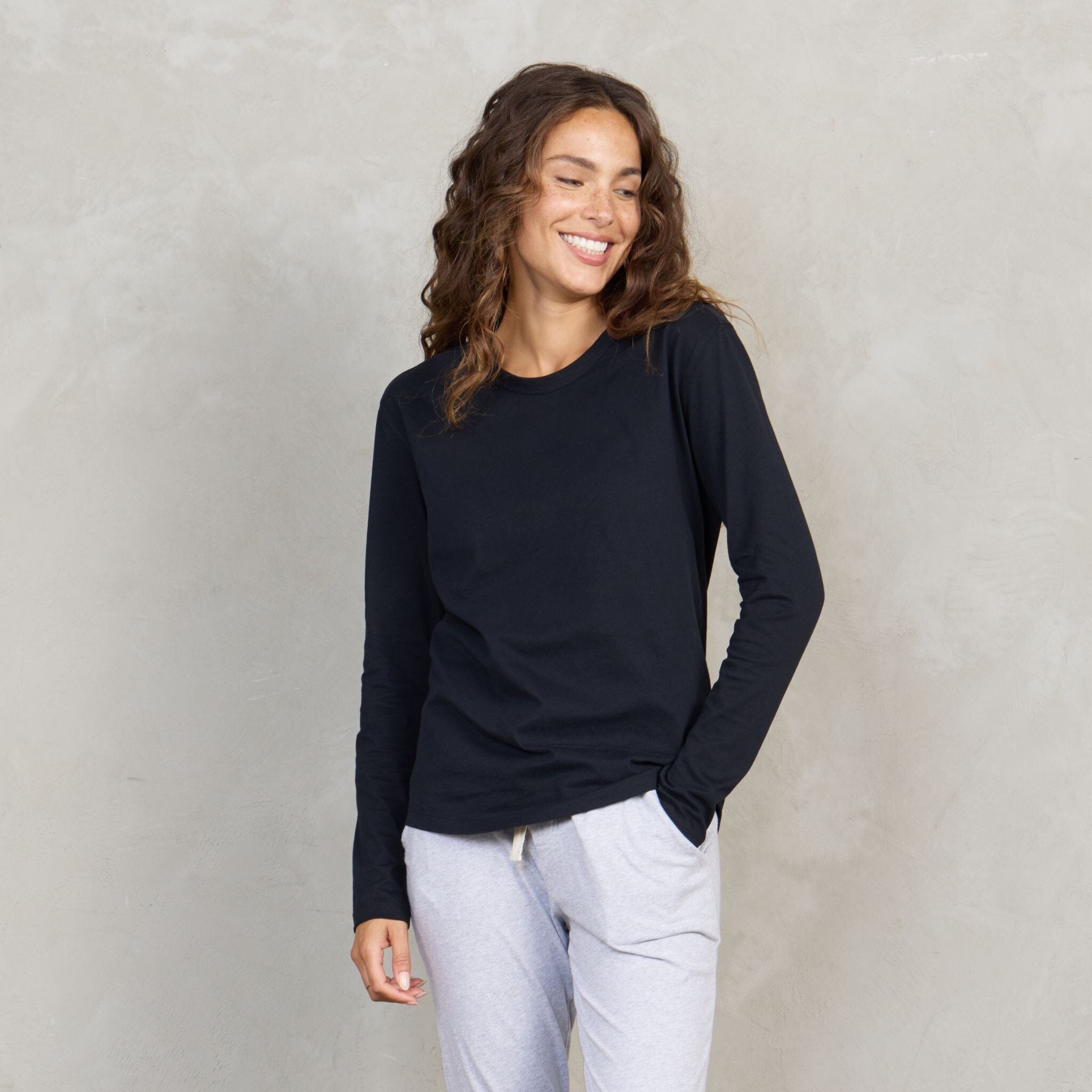 Lily Organic Cotton Long Sleeve Tee Black l/s tee Organic Crew 