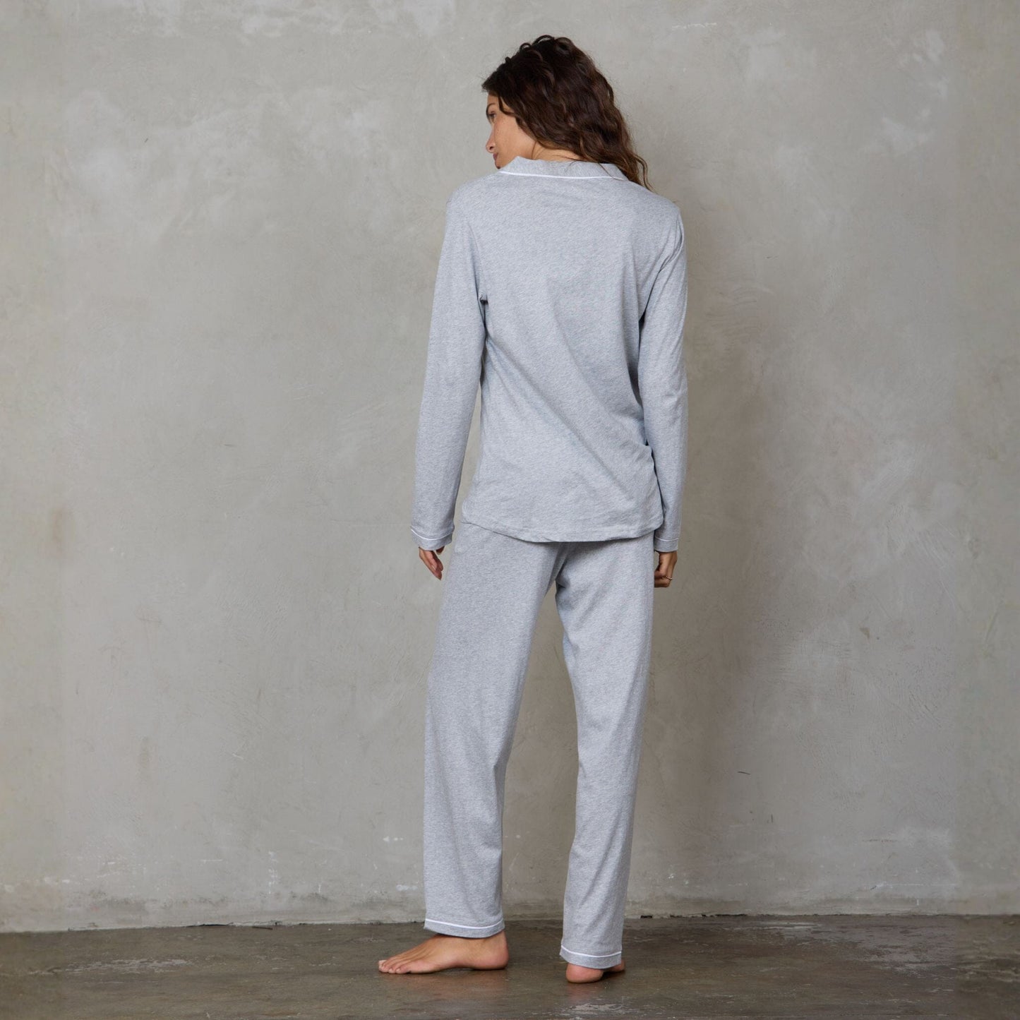 Portsea Long Sleeve Organic Cotton PJ Set Grey Marle pj's Organic Crew 