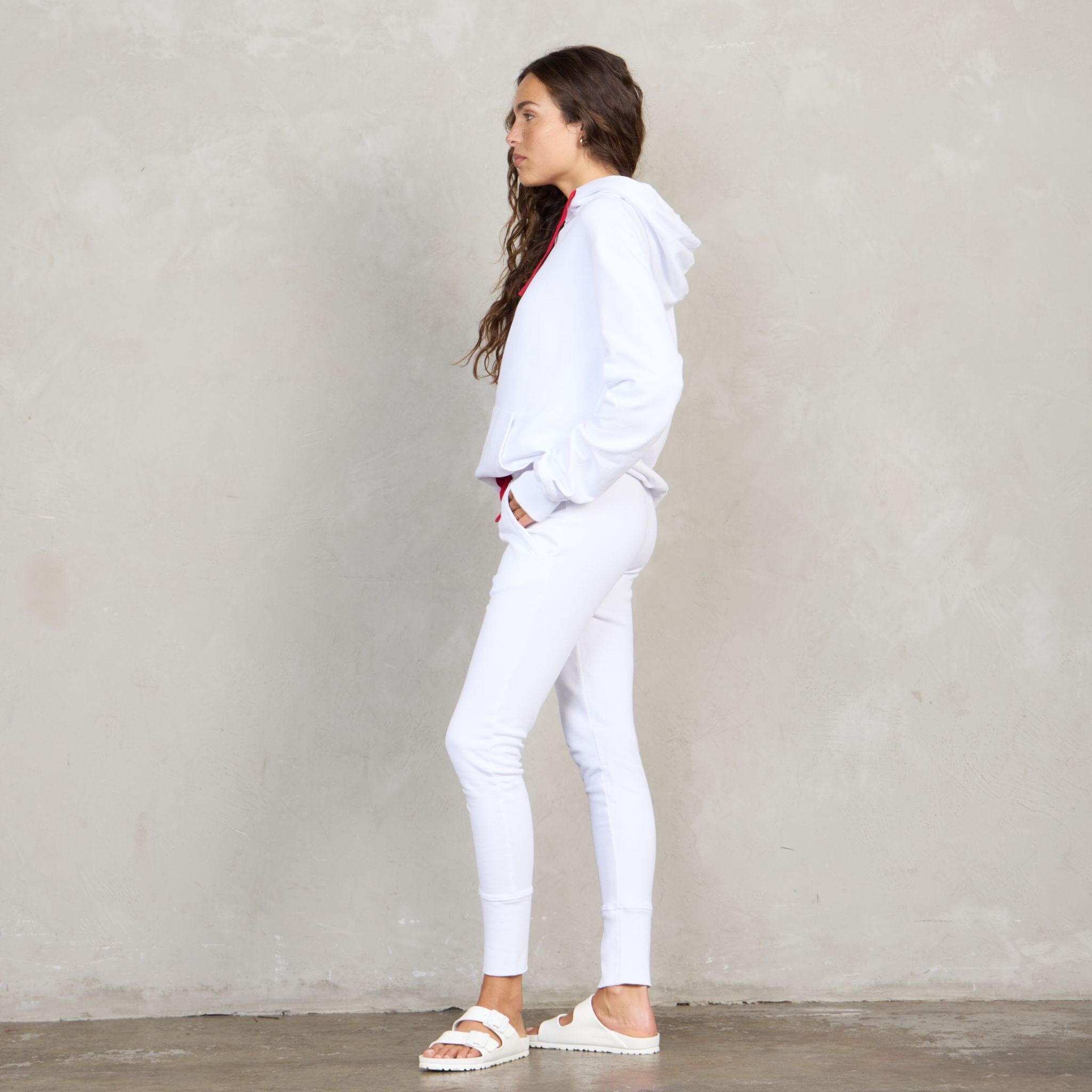 Slouchy Organic Cotton Hoodie White With Red Drawstring Sweater Organic Crew 