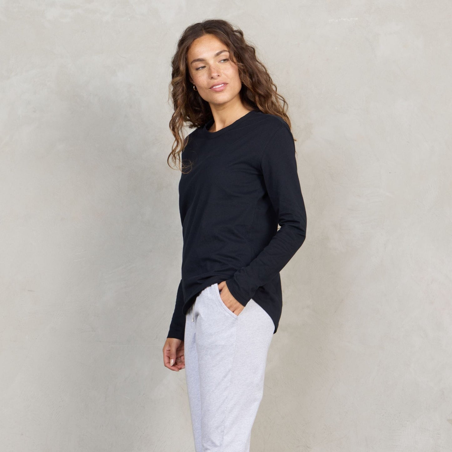 Lily Organic Cotton Long Sleeve Tee Black l/s tee Organic Crew 