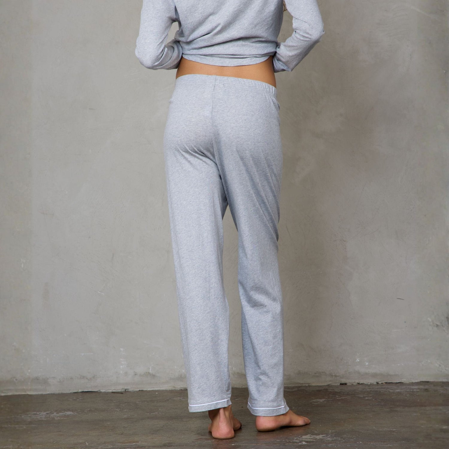 Portsea Long Sleeve Organic Cotton PJ Set Grey Marle pj's Organic Crew 