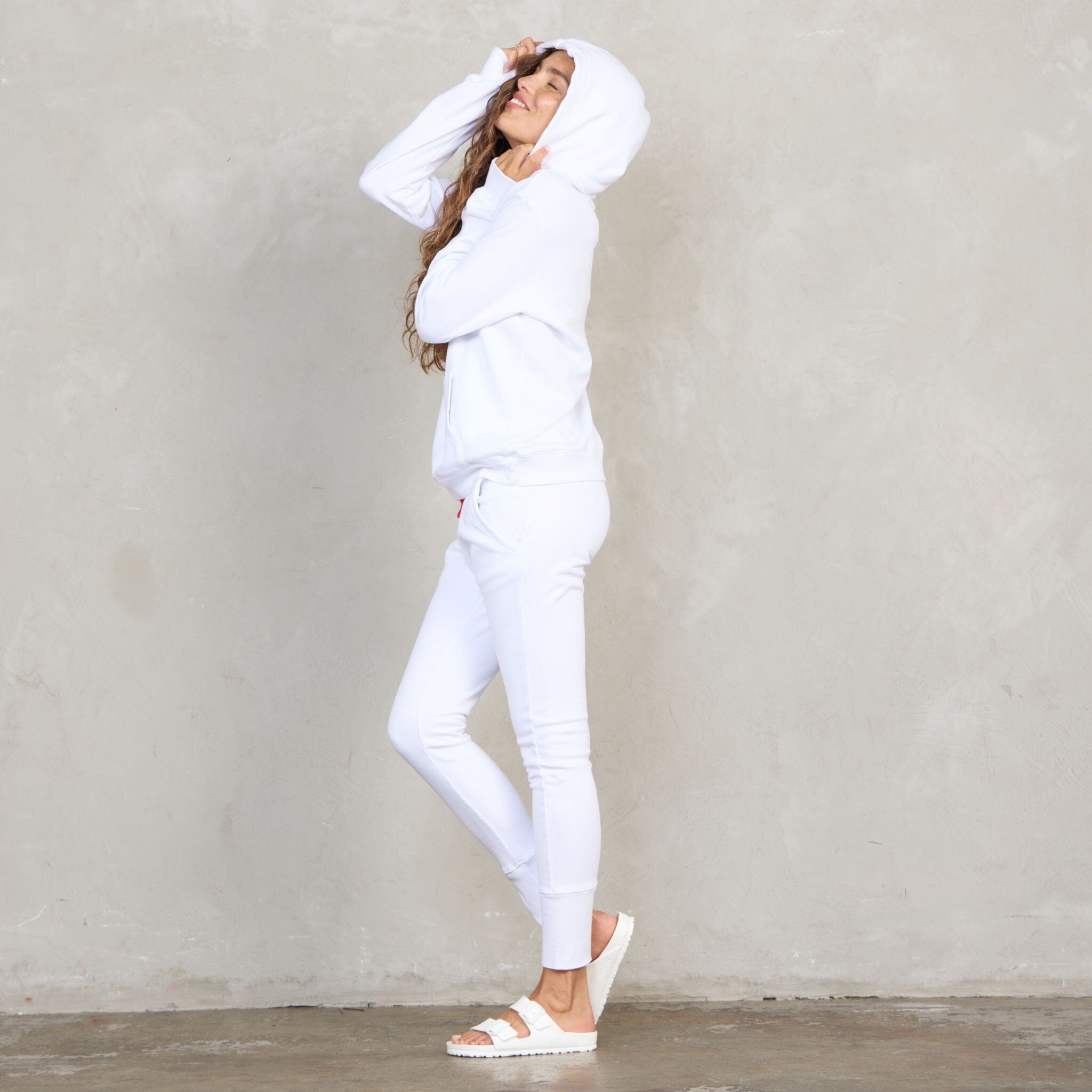 Slouchy Organic Cotton Hoodie White With Red Drawstring Sweater Organic Crew 