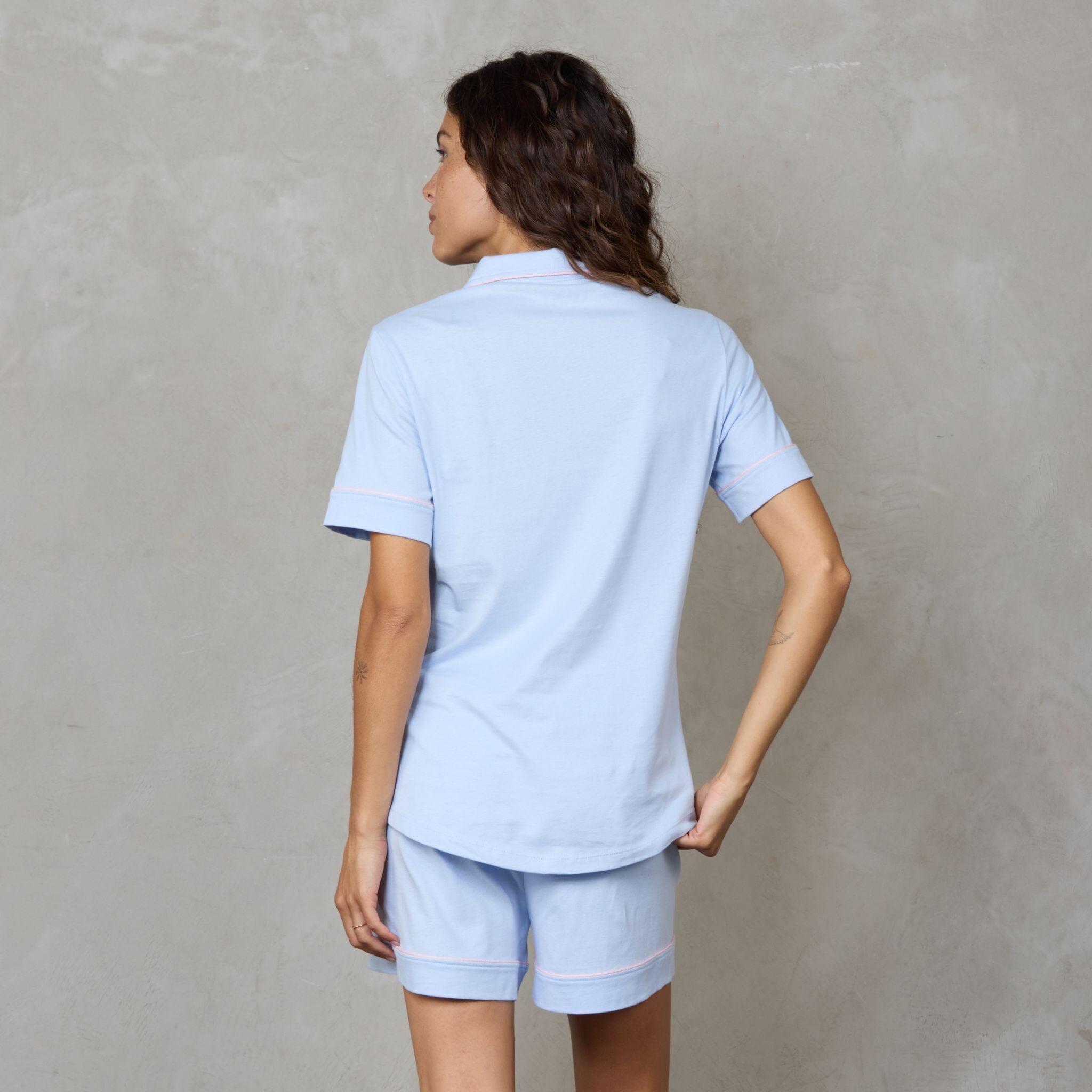 Portsea Short Sleeve Organic Cotton PJ Set Baby Blue pj's Organic Crew 