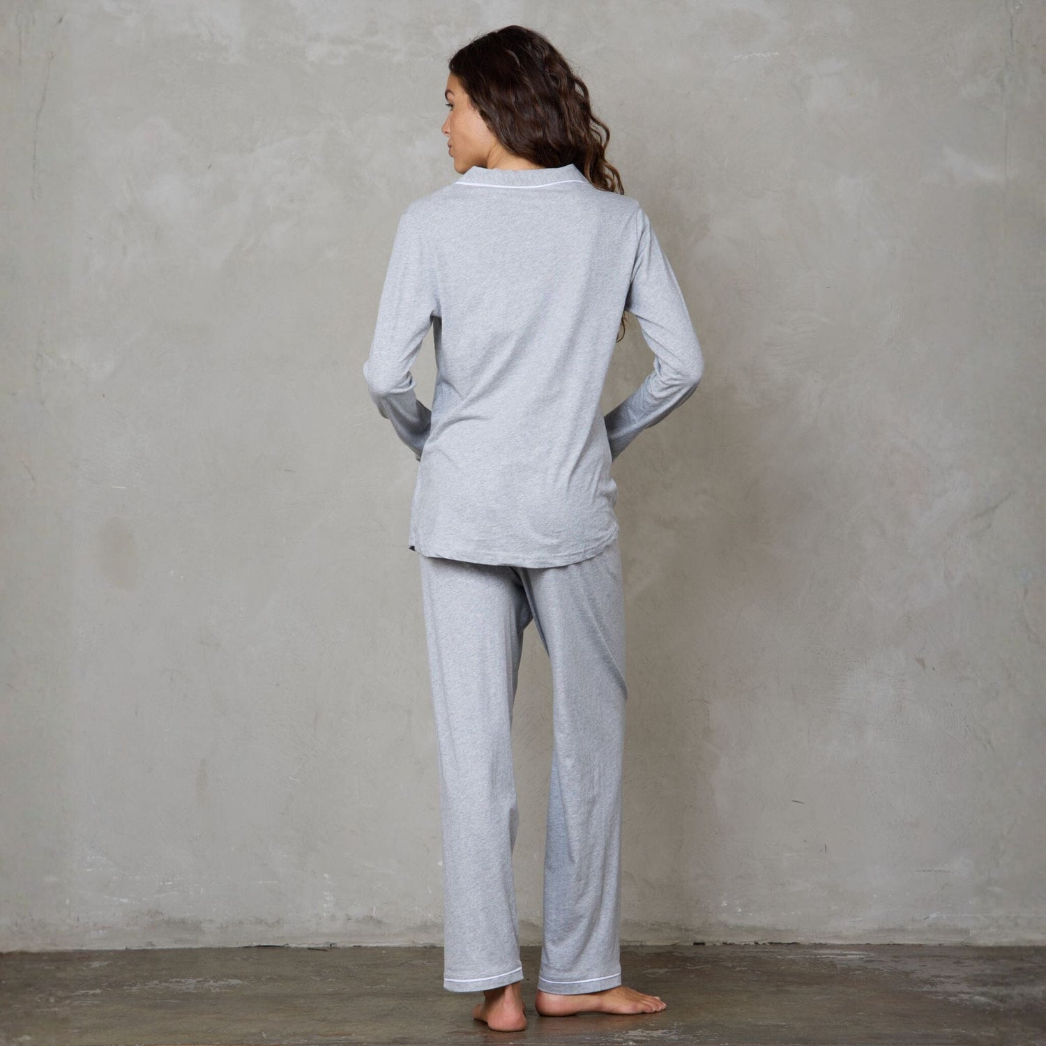 Portsea Long Sleeve Organic Cotton PJ Set Grey Marle pj's Organic Crew 