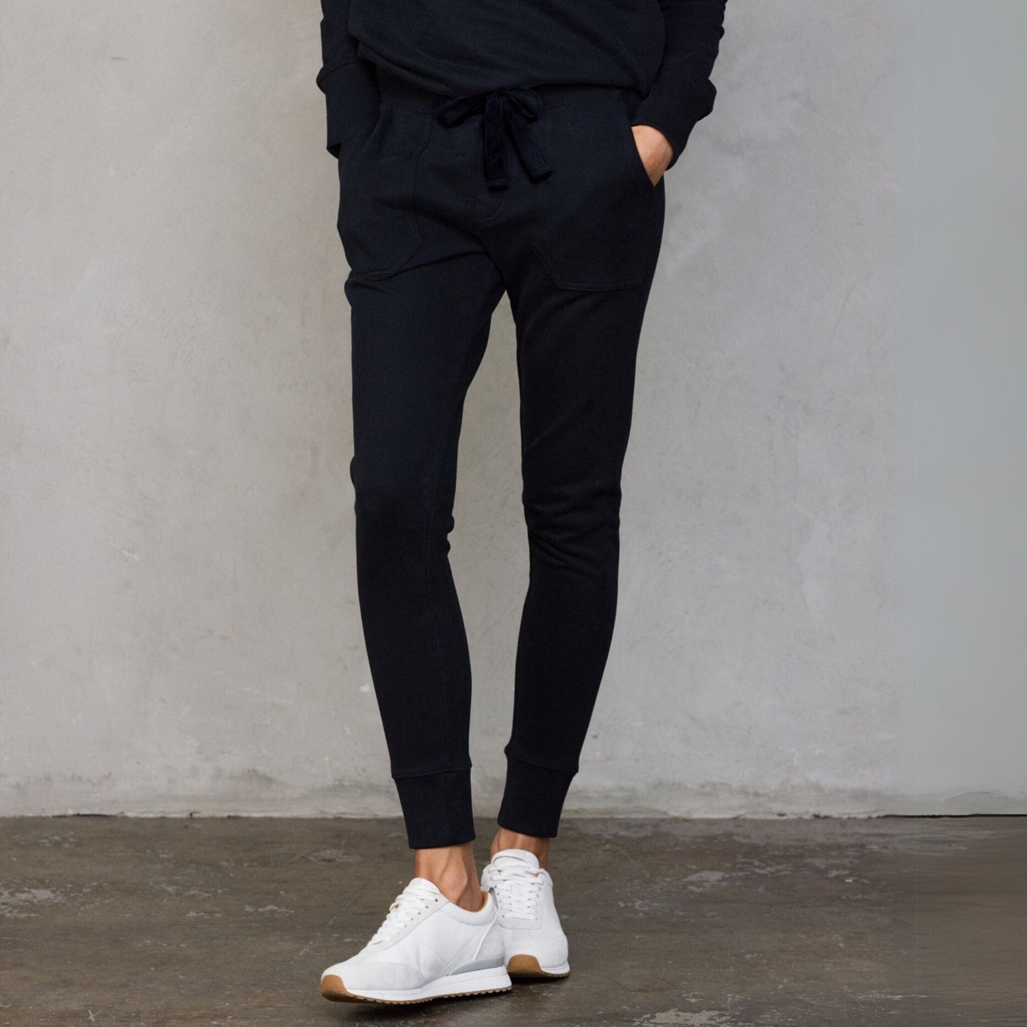 Chloe Organic Cotton Lux Touch Jogger Black with Black Drawstring pants Organic Crew 