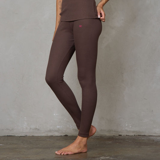Gaia Organic Cotton Ribbed High Rise Leggings Chocolate Pants Organic Crew 